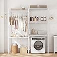 30" Washer Dryer Storage Shelf - Adjustable Height Laundry Organizer with 5-Tier Double-Layer Wood Shelves, Heavy-Duty Over-Unit Rack (100lb/Shelf) for Laundry Room, Bathroom & Balcony, Gray
