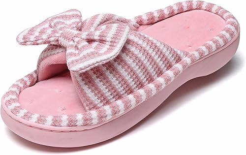 Meik Mangni Womens Memory Foam Slippers with Bow Fuzzy Non-Slip House Shoes Cozy