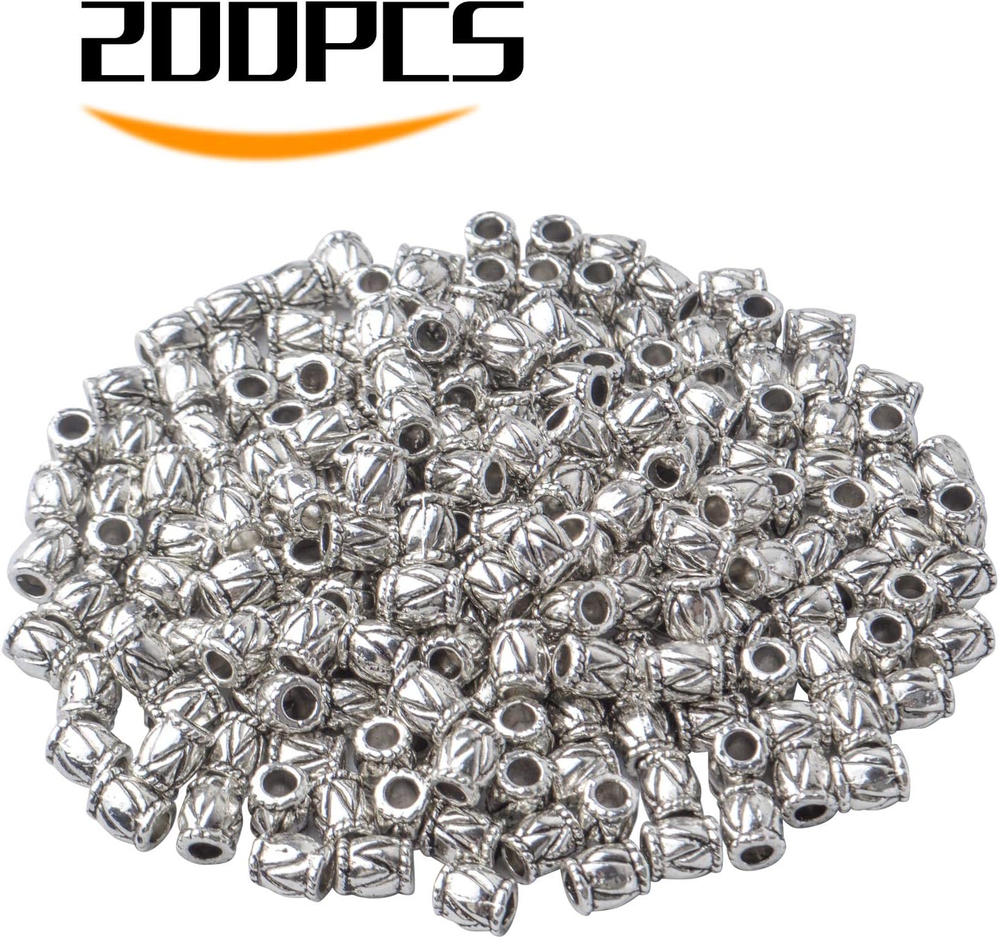 200pcs Antique Silver Column Spacer Bead Alloy European Style Barrel Bead Spacers Tube Beads Jewelry Spacer Charms for DIY Jewelry Making Crafts Supplies