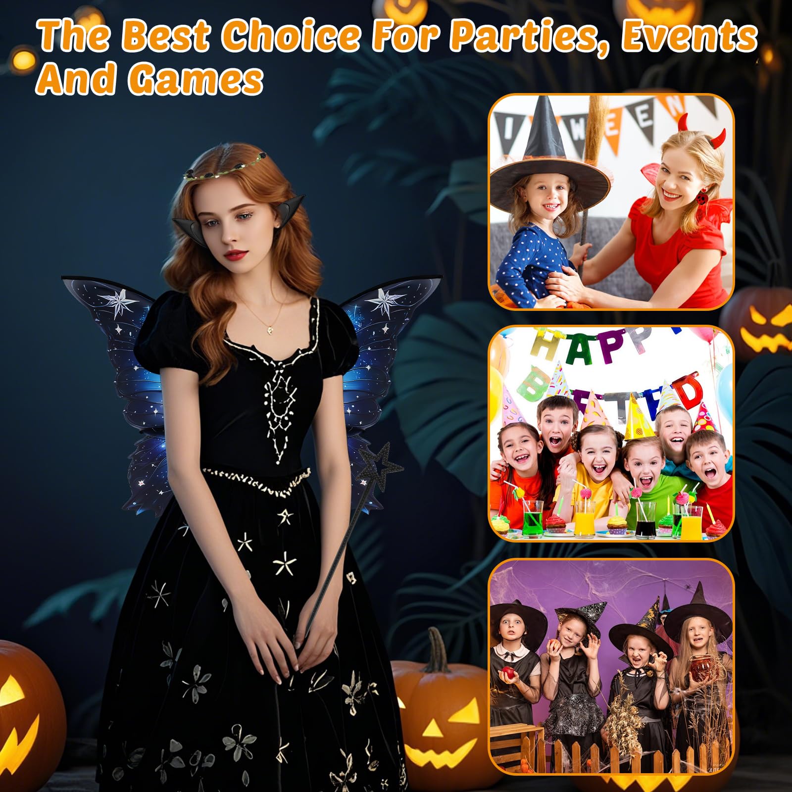 Fairy Wings and Wand, Fairy Wings with Flower Garlands, Elf Ears, Magic Wands, Role-Playing Cosplay and Holiday Events - Image 3