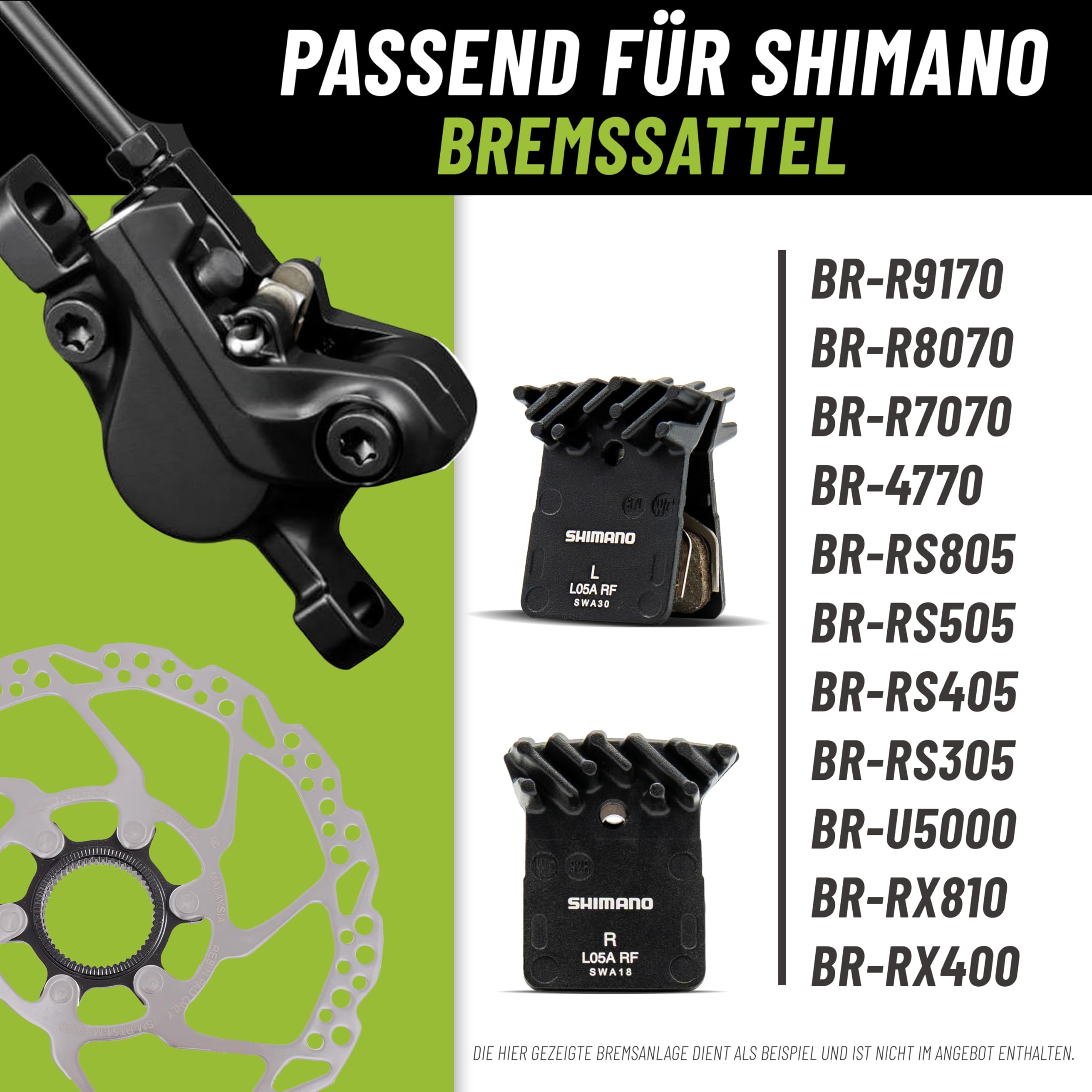 2er Set Shimano Scheibenbremsbelag L05A Resin mit Kühlrippen Nachfolger L03A mit MSZweirad Bleedblock