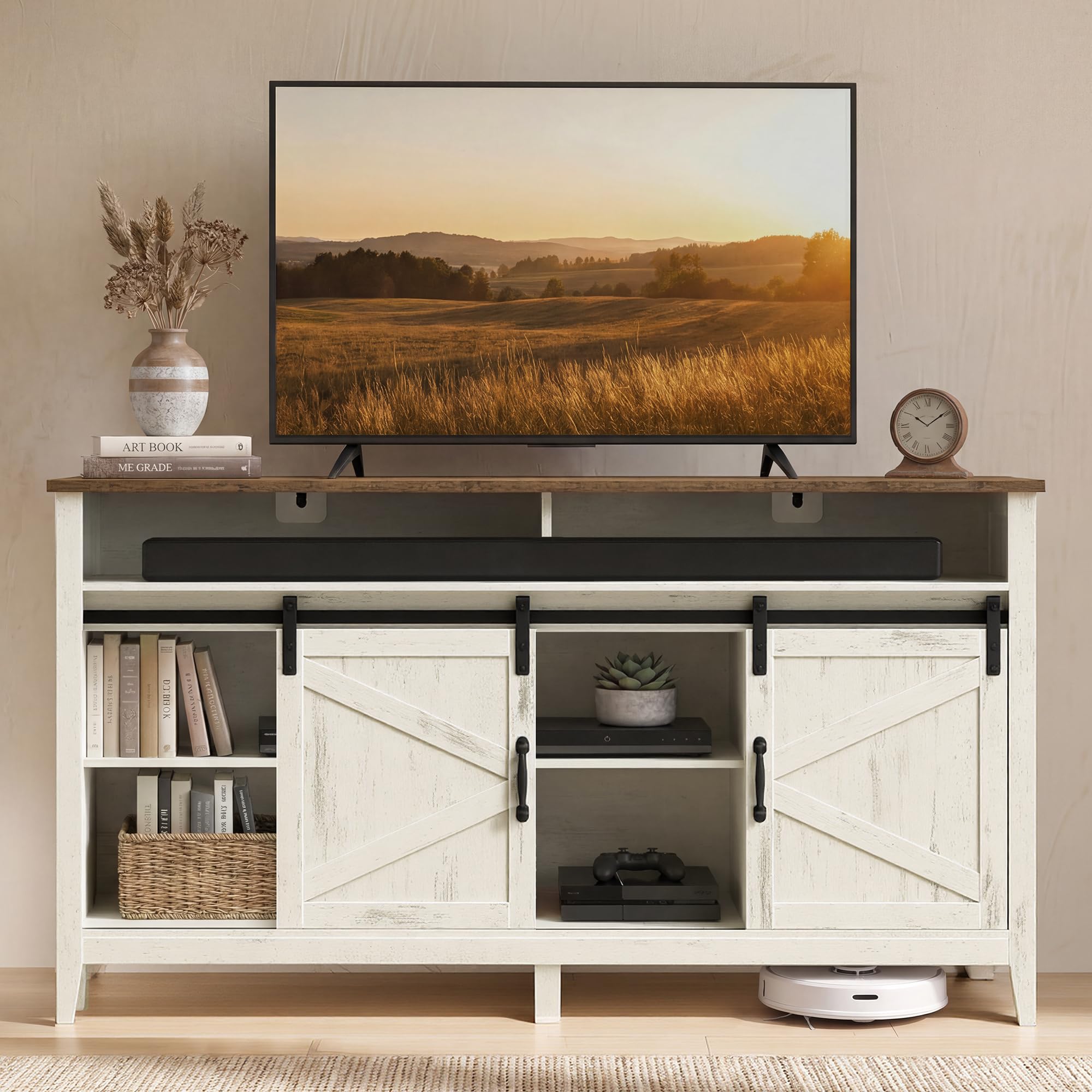 Tall Farmhouse TV Stand with Barn Doors