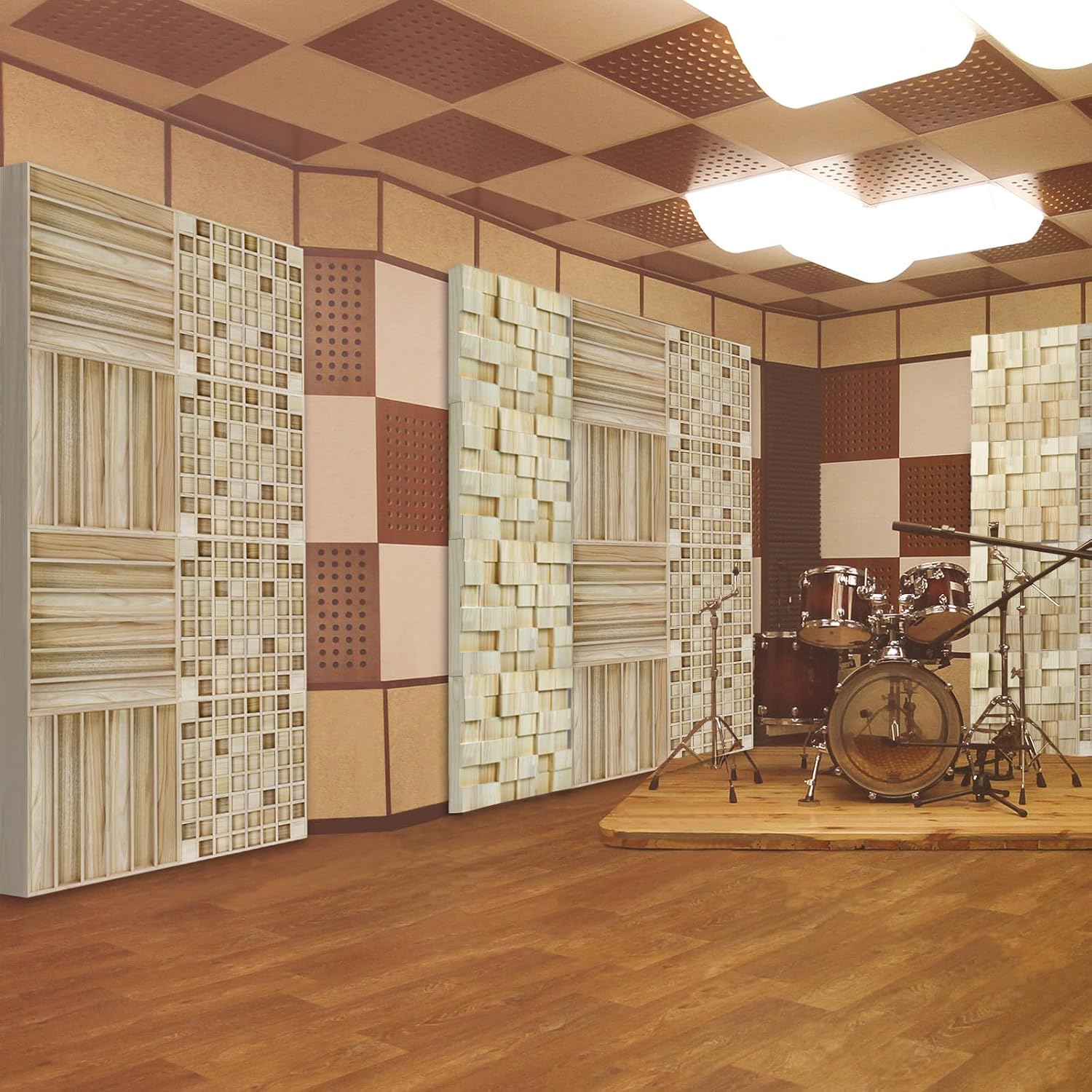 BXI Wood Sound Diffuser - 24 X 24 X 2.8 Inches Thick Acoustic Diffusion Panels Add Listening Room Musical Liveliness, Quadratic Residue Diffusor for Wall and Ceiling Acoustical Treatment (3D)