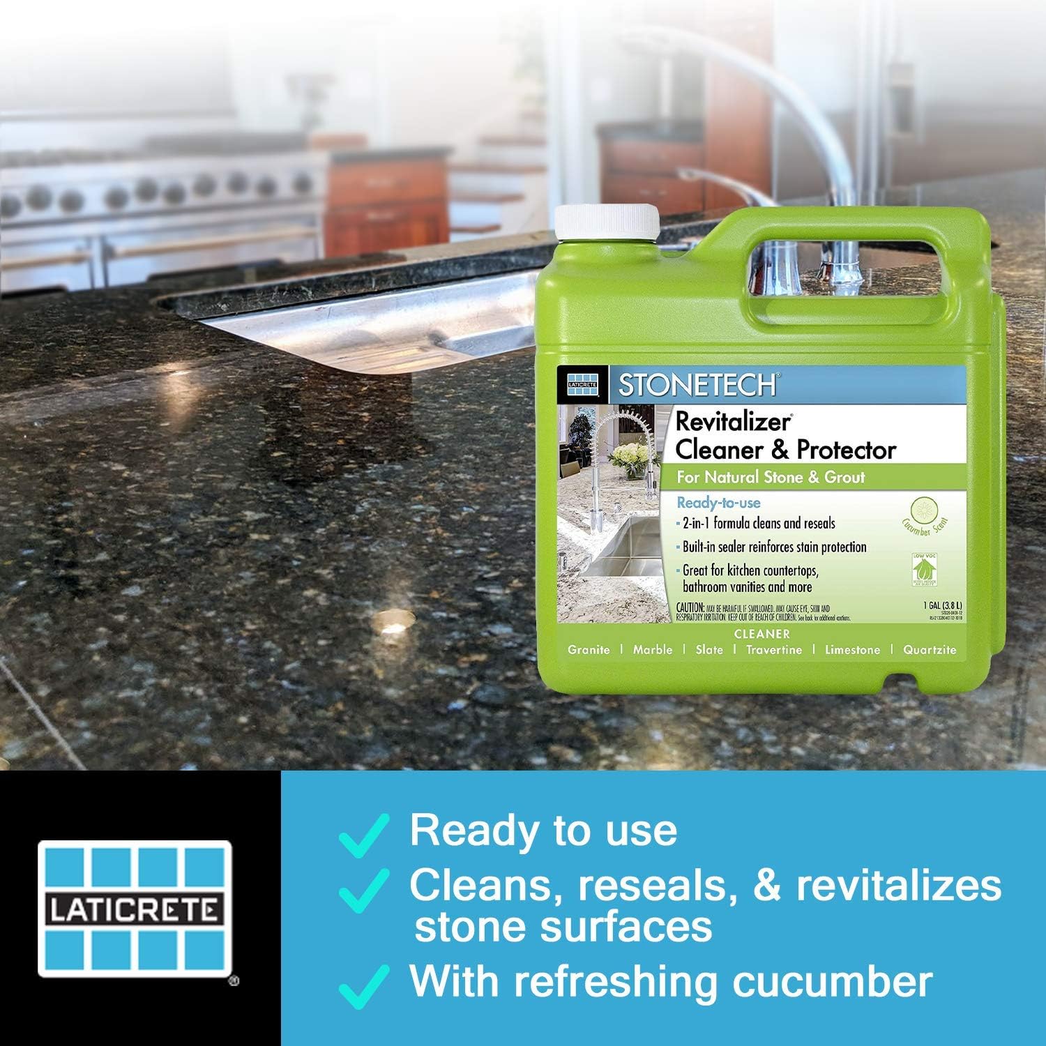 StoneTech RTU Revitalizer, Cleaner & Protector for Tile & Stone, 1-Gallon (3.785L), Cucumber Scent by StoneTech - - 