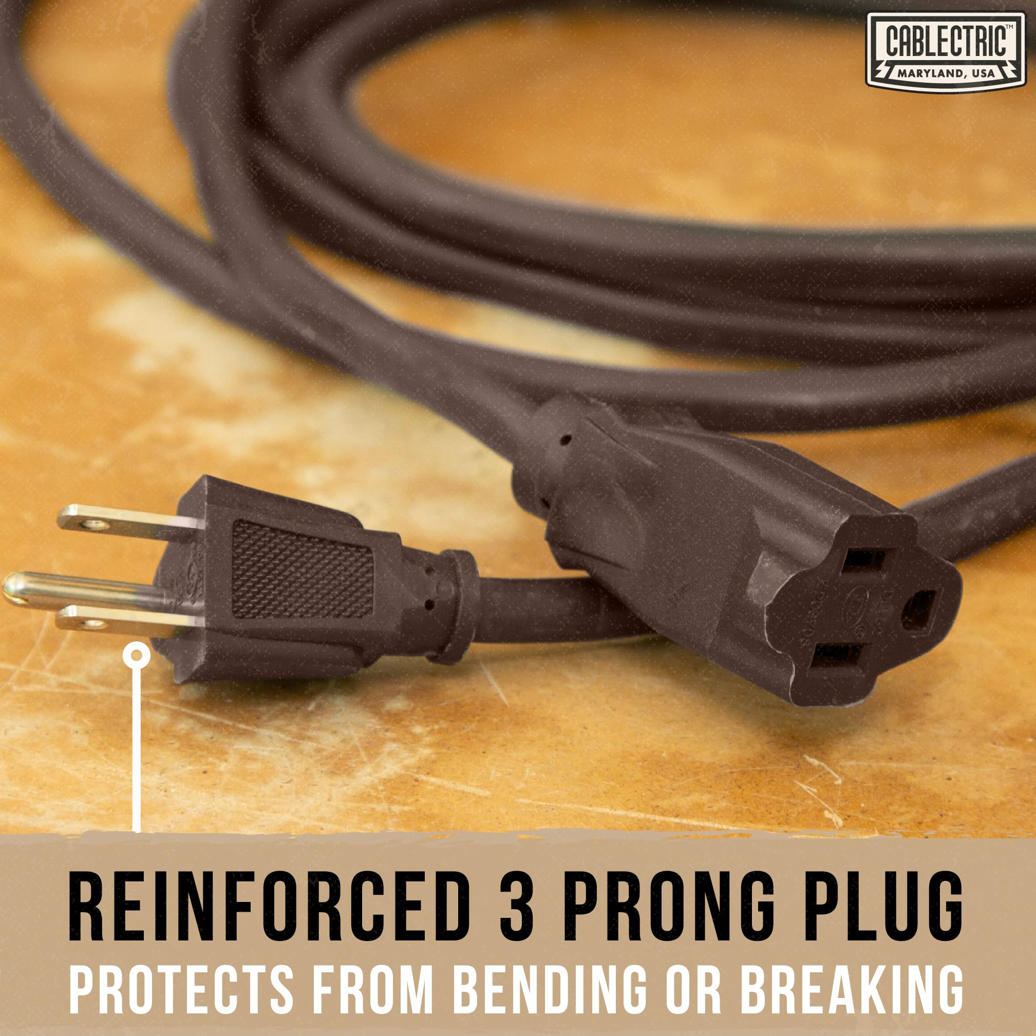Brown Outdoor Extension Cord 10 Ft, Weatherproof Heavy