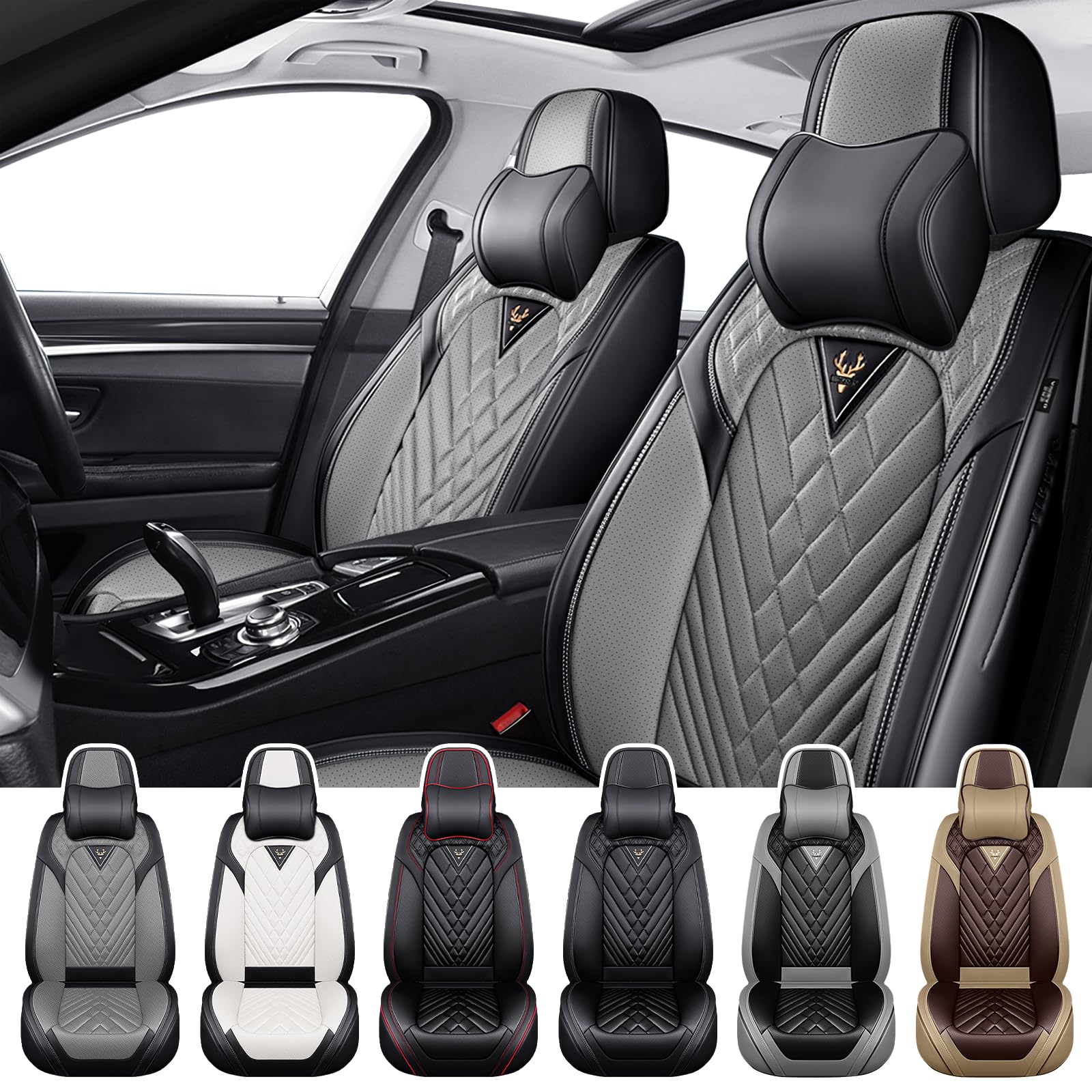 Mascys Car Seat Covers for Chevy Suburban 2000-2026, Waterproof Nappa Leather Front Seat Cover with Headrests, Anti-Slip and Comfortable Automotive