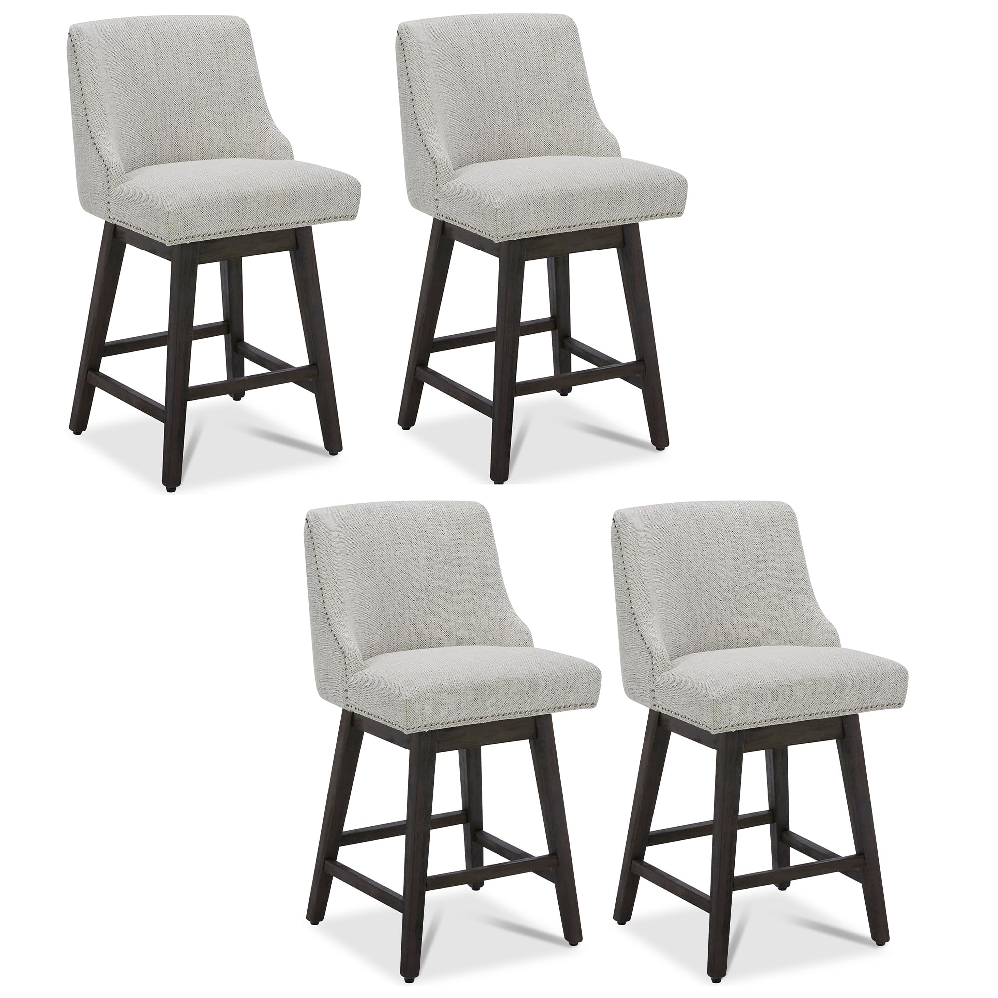 CHITA Counter Height Swivel Bar Stools Set of 4, FSC Certified Upholstered Counter Stools, Modern Swivel Barstools with Wood Legs for Kitchen Island,