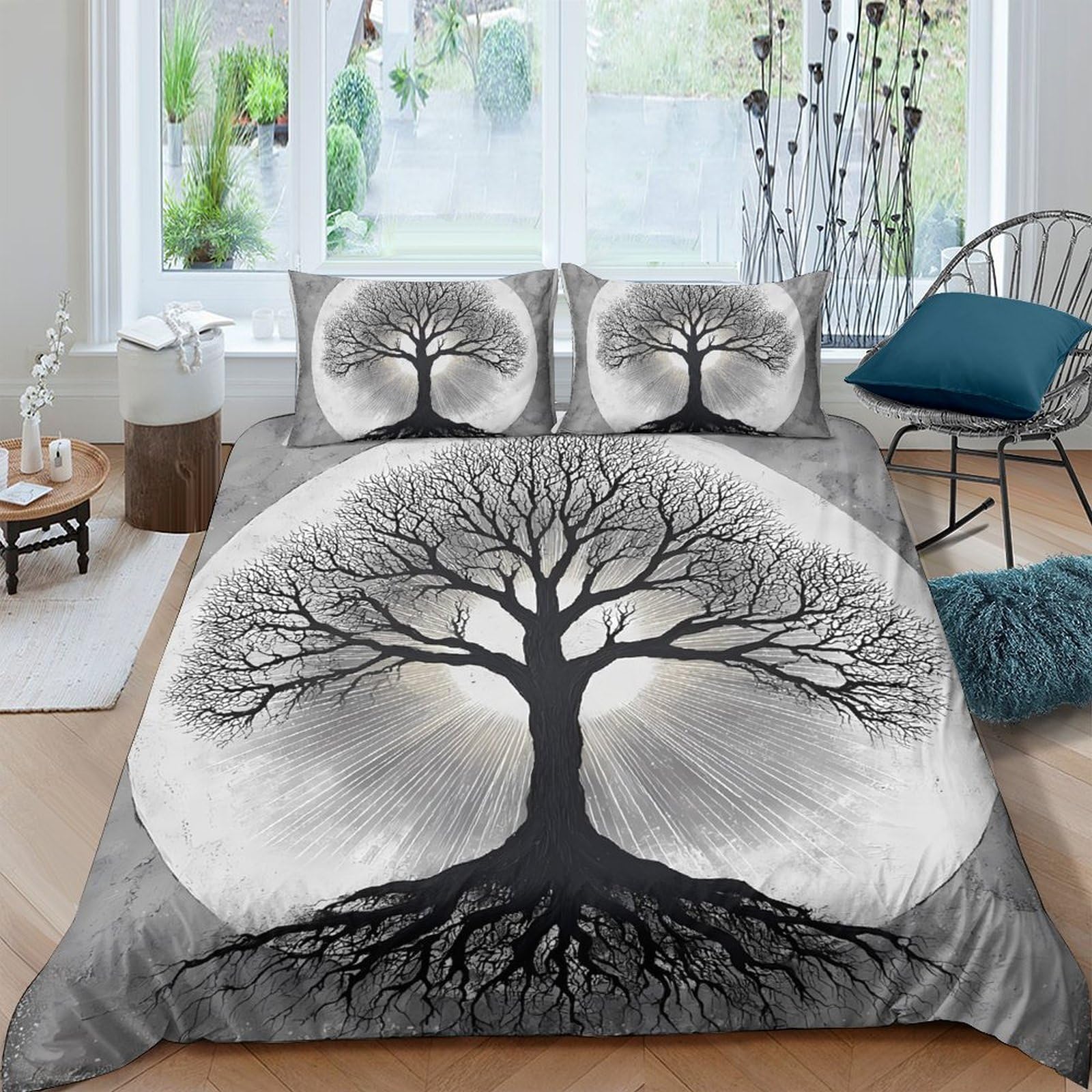 Ctjqhvkz Style-4 3D Printed Tree Of Life Fitted Sheet Microfiber Soft Breathable Moon Shadow Bed Cover For Bedroom Guest Room Decor Single（135X200cm）