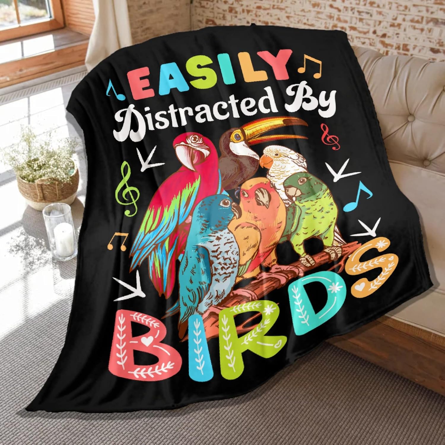 Bird Blanket Birds Gift for Kids,Easily Distracted by Birds Print Blankets,Soft