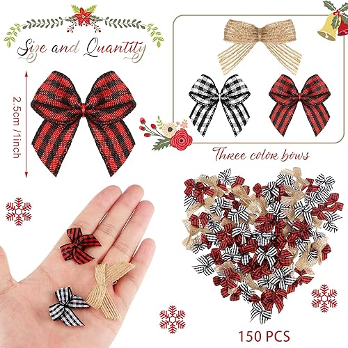 Miniatura 2 de 150 piezas de lazo natural a cuadros de Navidad, pequeño lazo torcido, hecho a mano, cinta de lazo, lazo pequeño, lazo de búfalo a cuadros,
