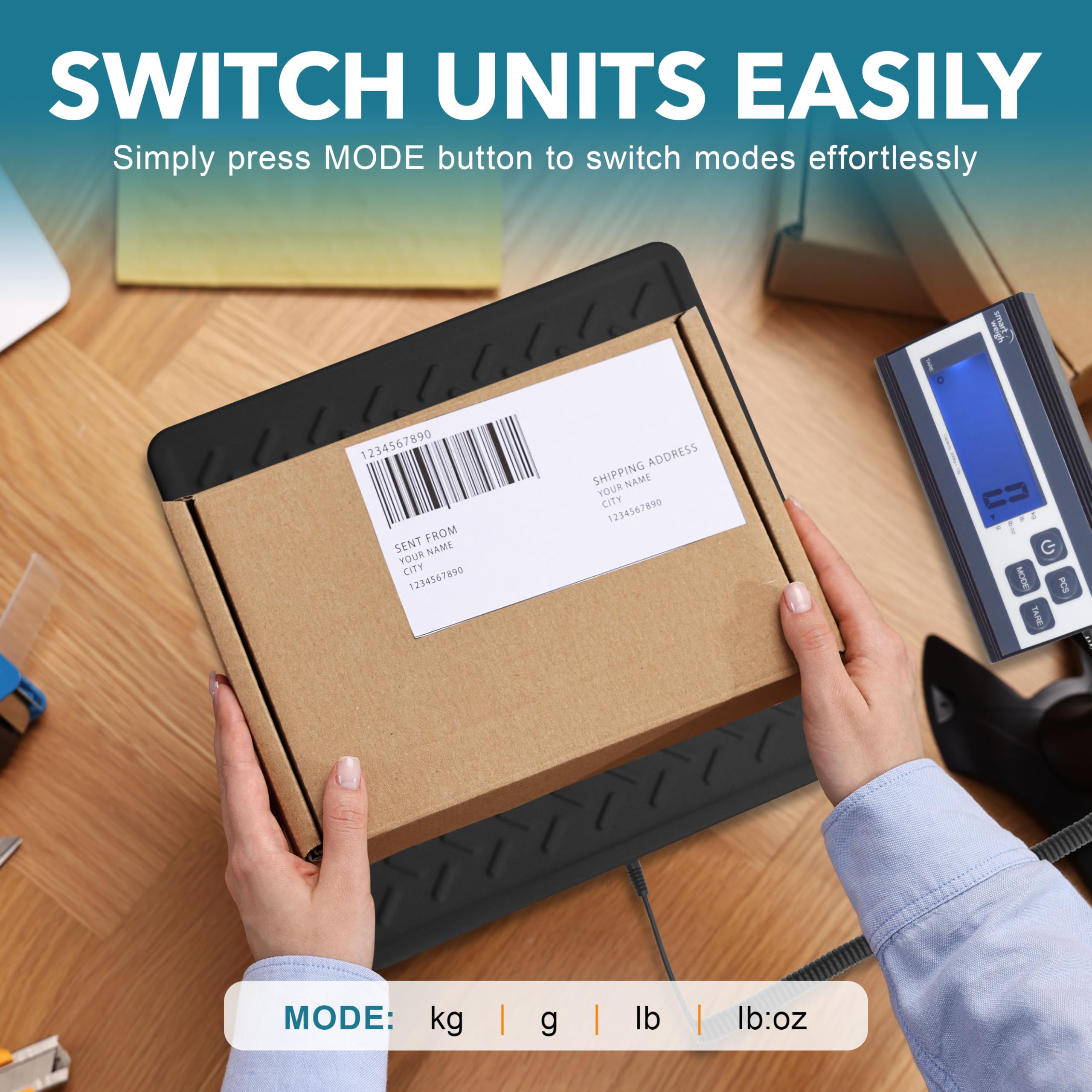 Smart Weigh Digital Postal Shipping Scale 440 lb Capacity 1 oz Readability Hold Tare Functions Battery or USB-C — view 6