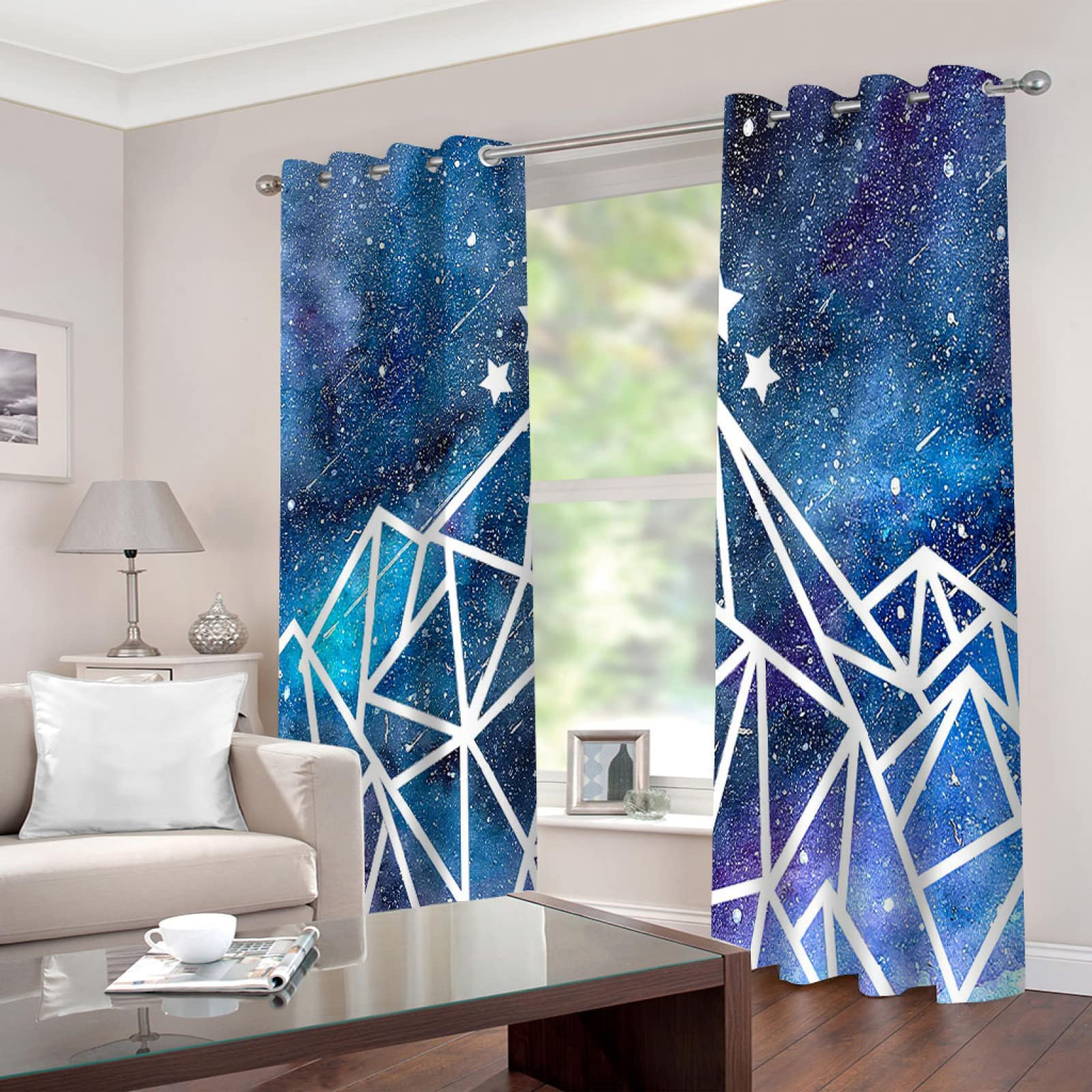 Cortinas Infantiles Impresión Digital 3D Estampado De Estrellas Azules - Cortinas Opacas Termicas Aislantes - Cortinas Dormitorio Moderno con Ollaos, 2 Paneles 264X240Cm（An X Al）