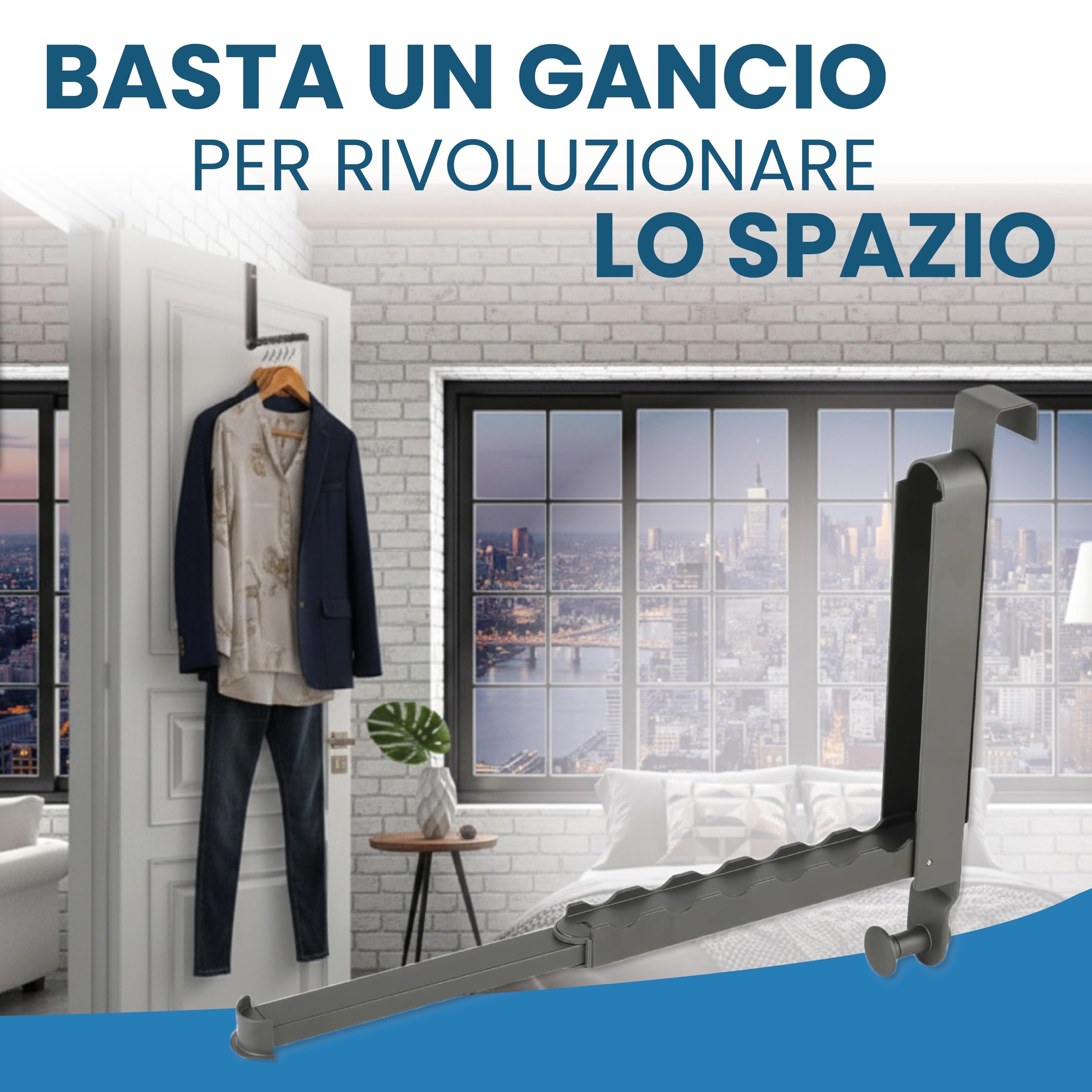 Appendiabiti da Porta Estensibile Senza Forare Salvaspazio Nero Porte 4,5 cm
