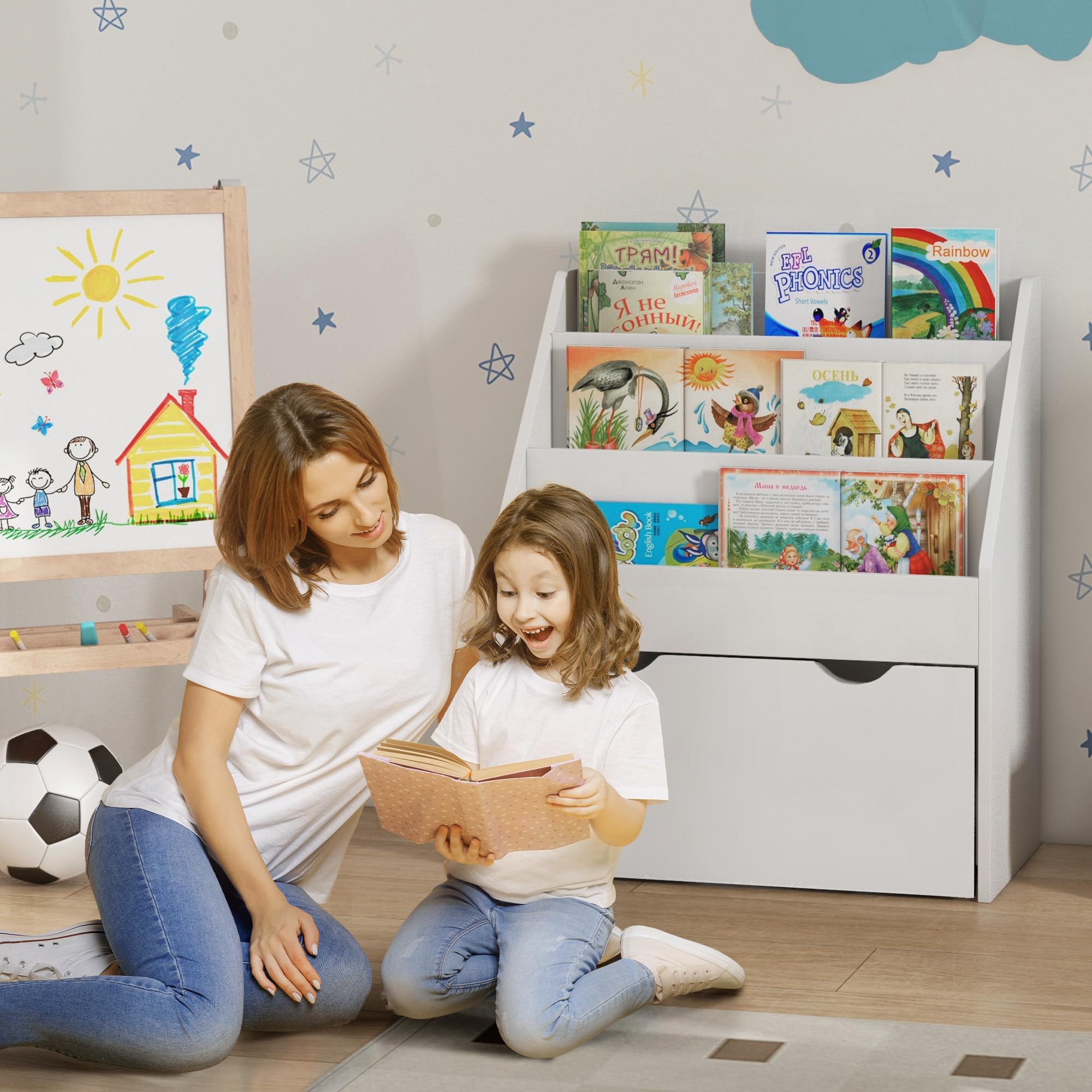 AIYAPLAY Estantería de Juguetes con 3 Compartimentos, Librería Infantil, Caja de Juguetes Móvil, Cajón con Ruedas, Multifuncioanl, para Dormitorio, Guardería, Sala de Juegos, Blanco