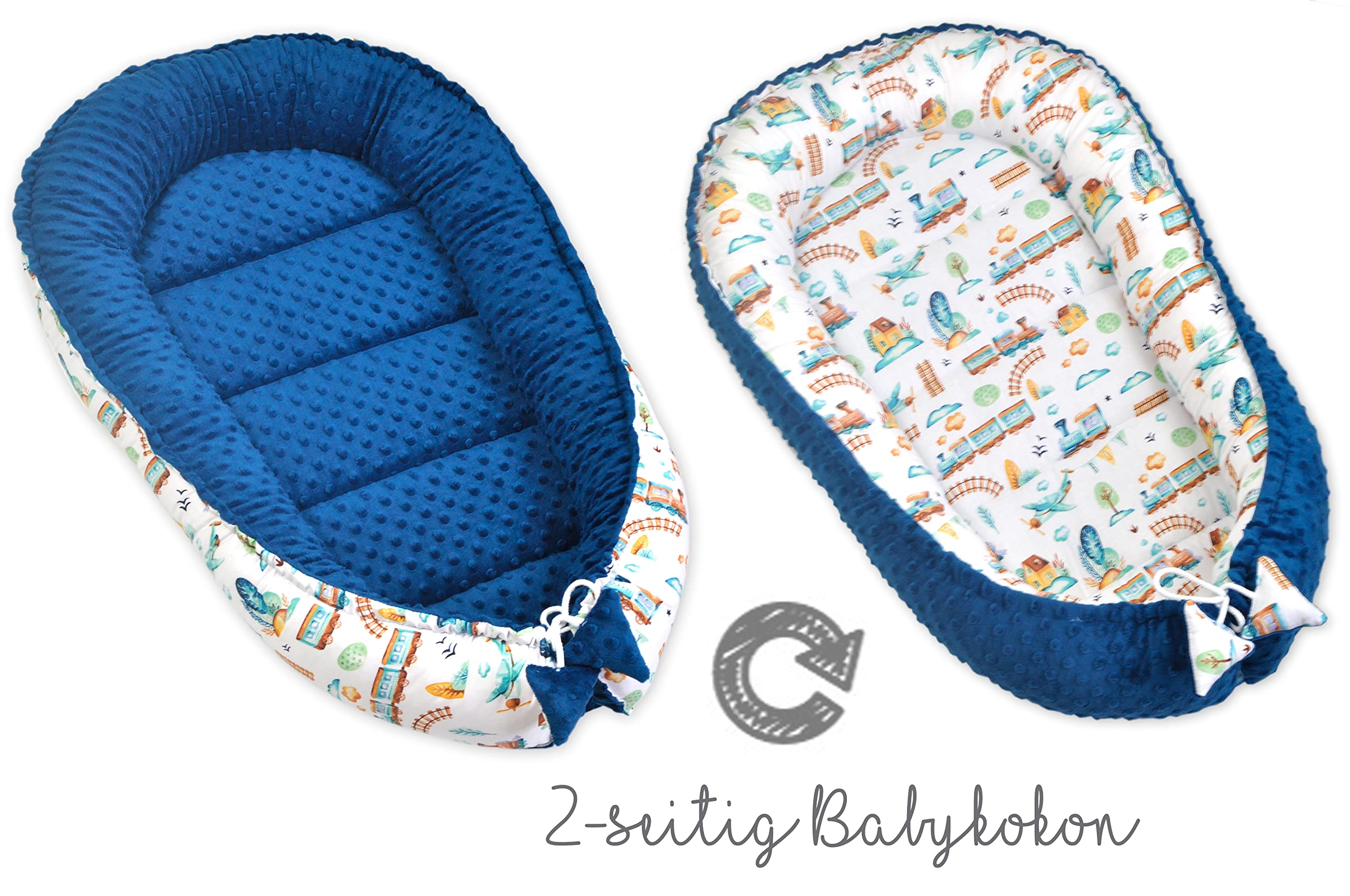 PIMKO Riduttore Lettino Neonato Riduttore Culla 55 x 90 cm (treno blu)