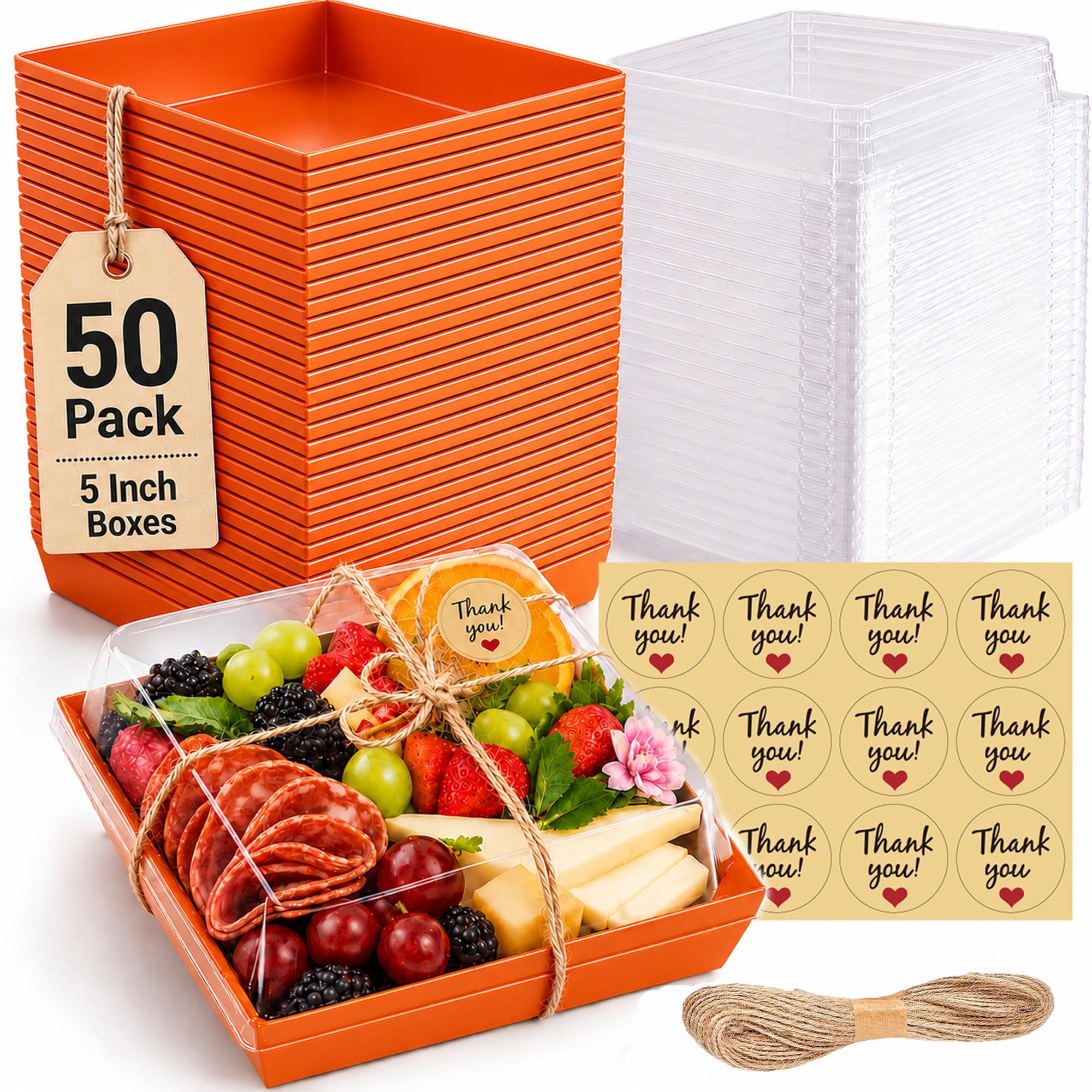 50 Pack 5in Small Charcuterie Boxes with Clear Lids, Mini Paper Containers