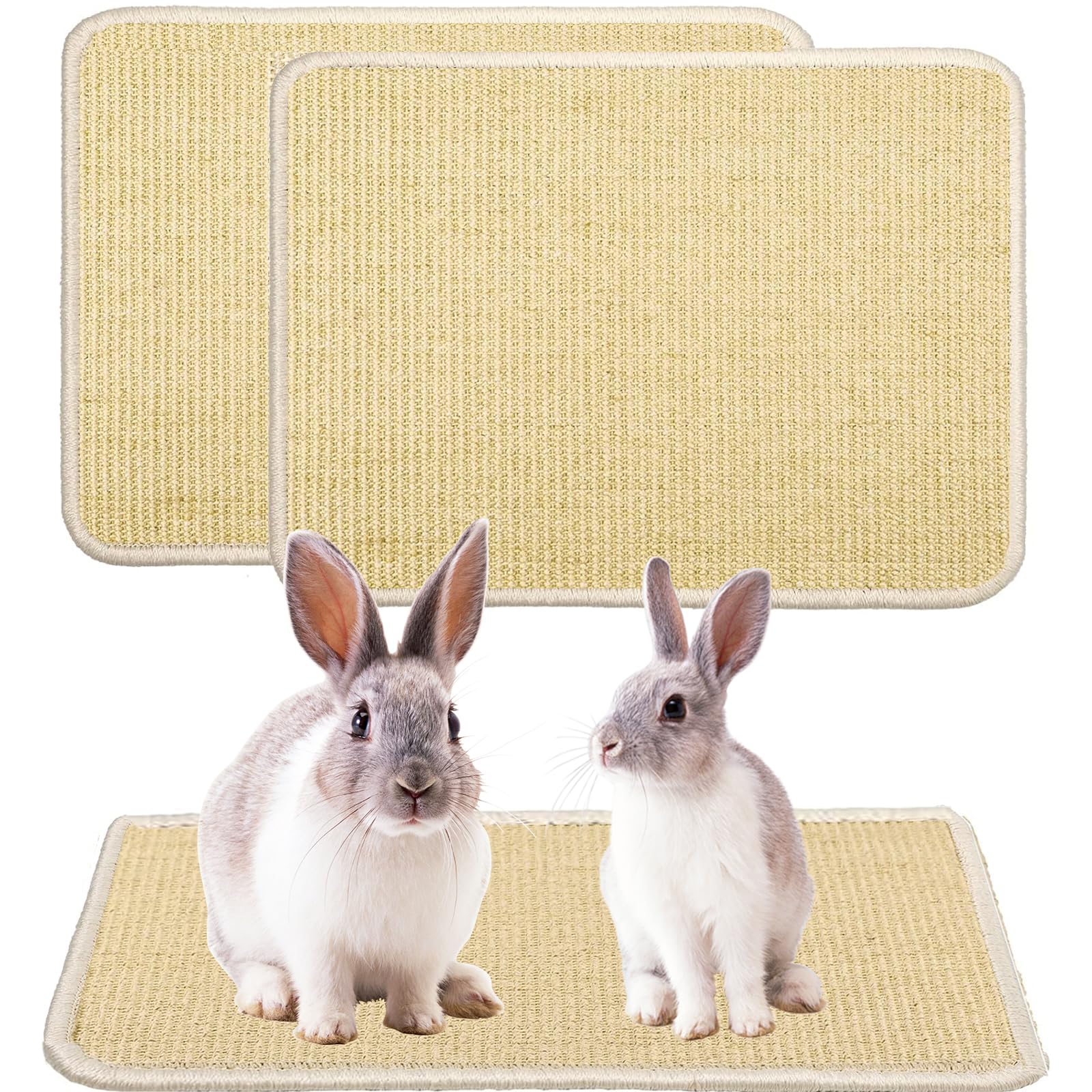 NEKOSUKI 2PCS Rabbit Scratcher Mat, Natural Bunny Chew Toys Scratching Pad for Nails Teeth Care, Small Animal Cage Mats Bedding Sleeping Nesting Toys, Sturdy Bunny Grinding Claw Boards, 16x12 in