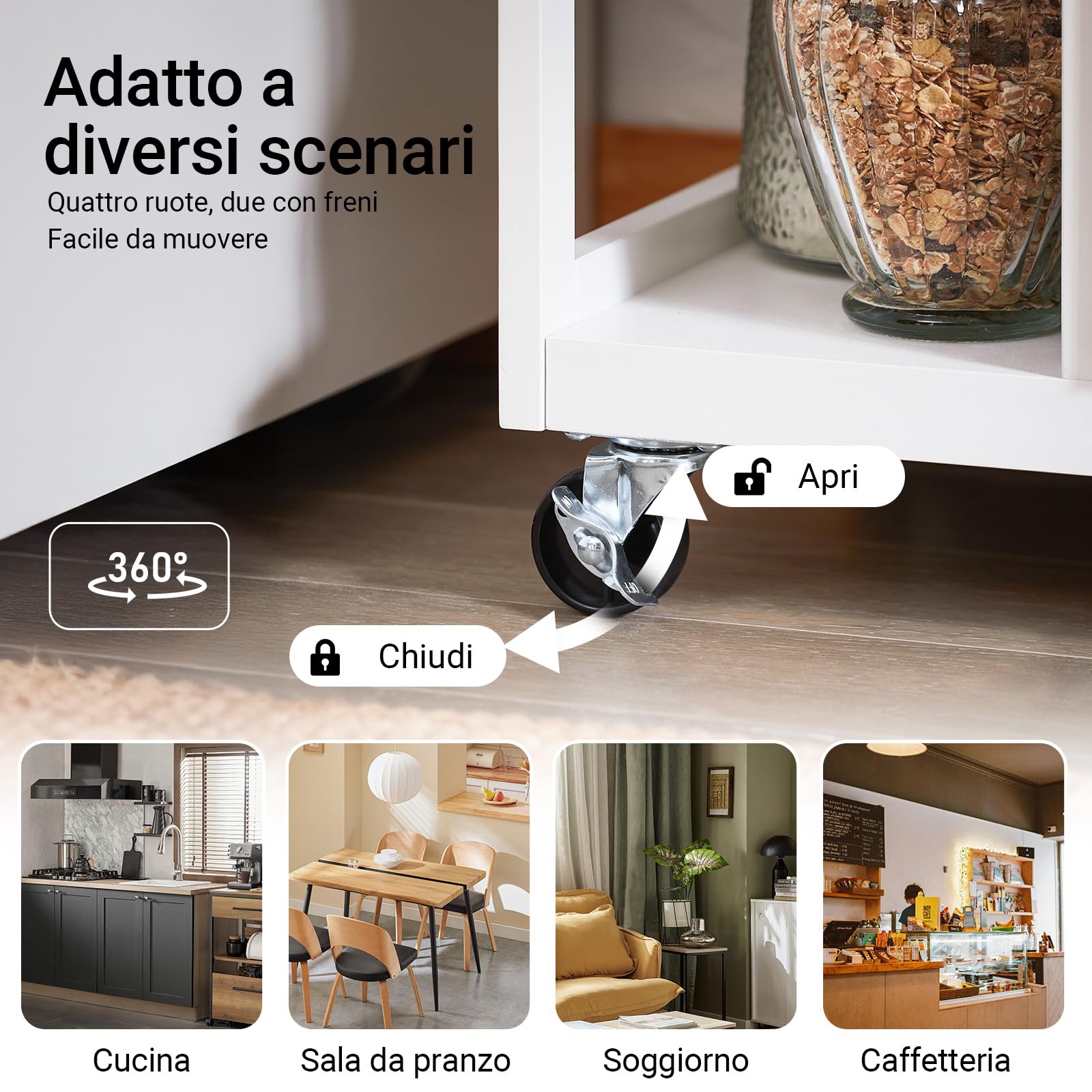 SoBuy Carrello Cucina con Ruote Salvaspazio per Piccoli Spazi, Mobiletto Cucina con Cassetti e Ripiani, Carrello con Ruote Portatutto da Cucina, Isola Cucina Compatta Bianco 53x37x89 cm FKW111-WN