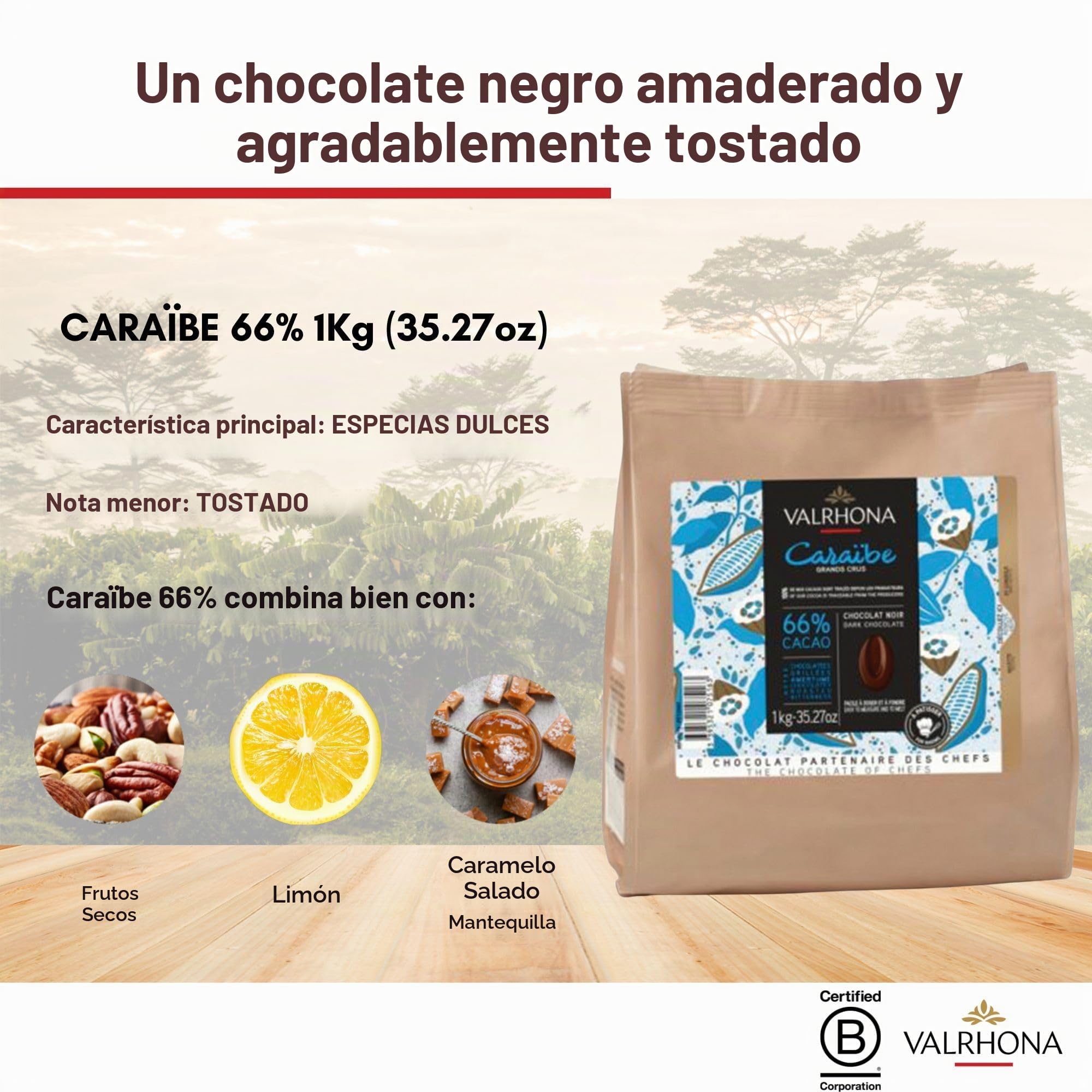 Valrhona - Les Sacs de Fève - Chocolat Noir - Caraïbe 66% - 1kg