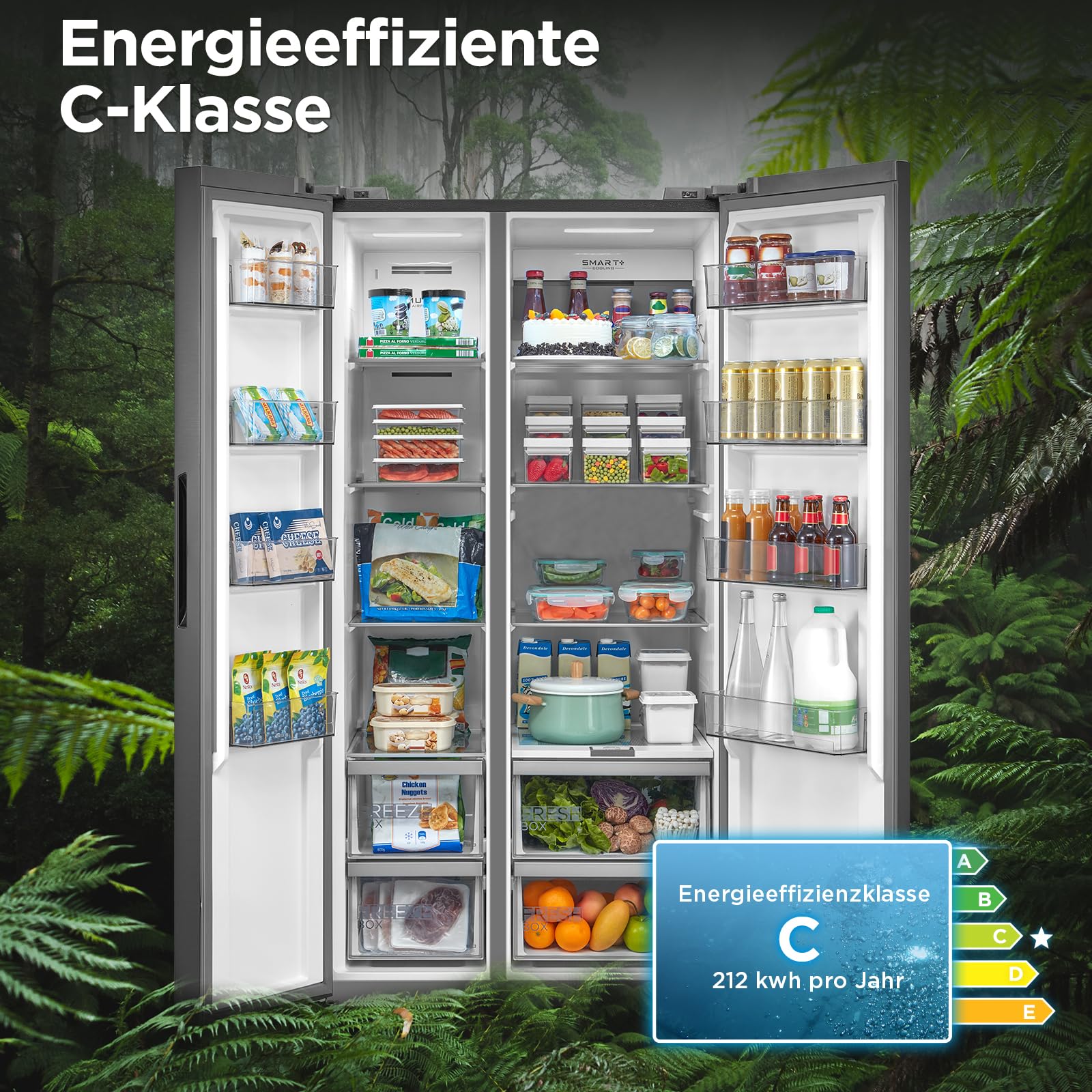 Midea Side-by-Side Kühl-Gefrierkombination 592 L No Frost WiFi-Steuerung Inverter-Kompressor 37 dB 212 kWh/Jahr 177,5 cm Multi-Air-Flow Humidity Control SuperCool MDRS791MIC46