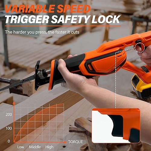 Miniatura 5 de Sierra recíproca inalámbrica compatible con batería DEWALT 20V LI-ION. Sierra eléctrica Recíproca con motor sin escobillas y 4 cuchillas, cuchillas