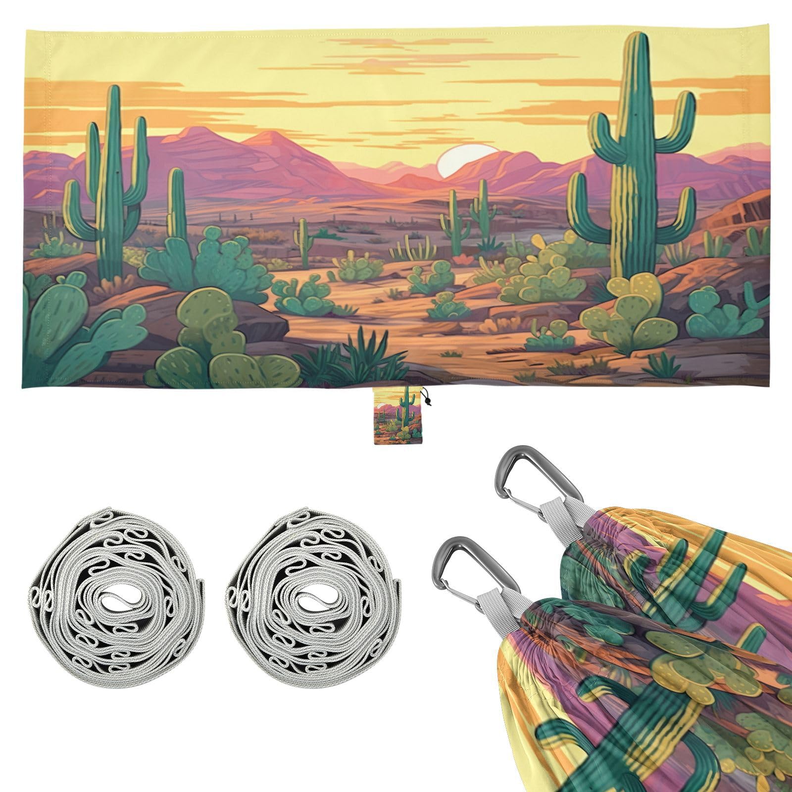 Haskirky Desert Cactus Camping Hammock, Single Portable Hammocks with Tree Straps & Attached Carry Bag, 330Lbs Capacity Perfect for Outside Indoor Hiking Beach Backpack Travel