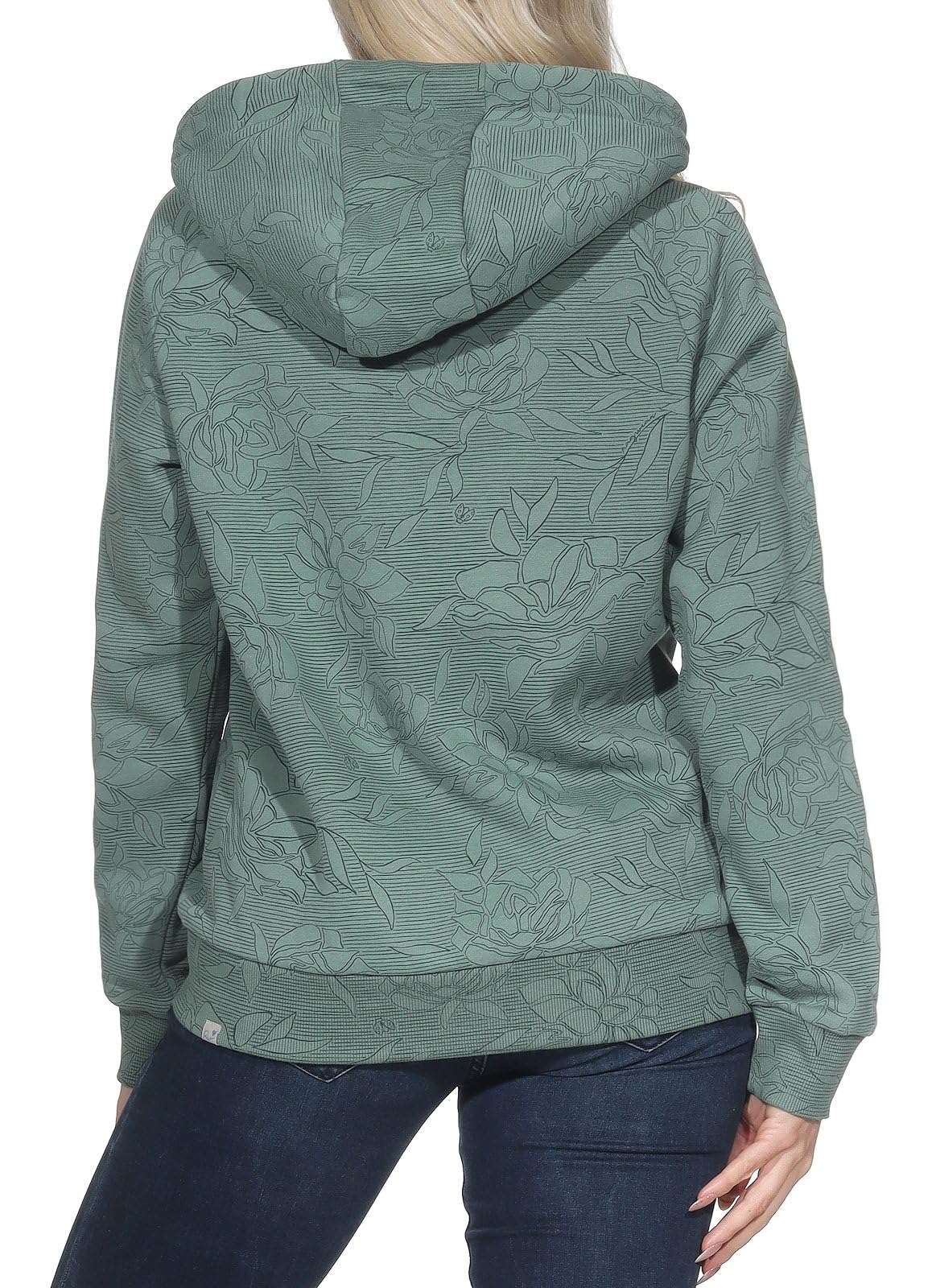 Ragwear Damen Kapuzen-Sweatjacke gestreifte Freizeitjacke mit Blumenmuster Fllawia Print