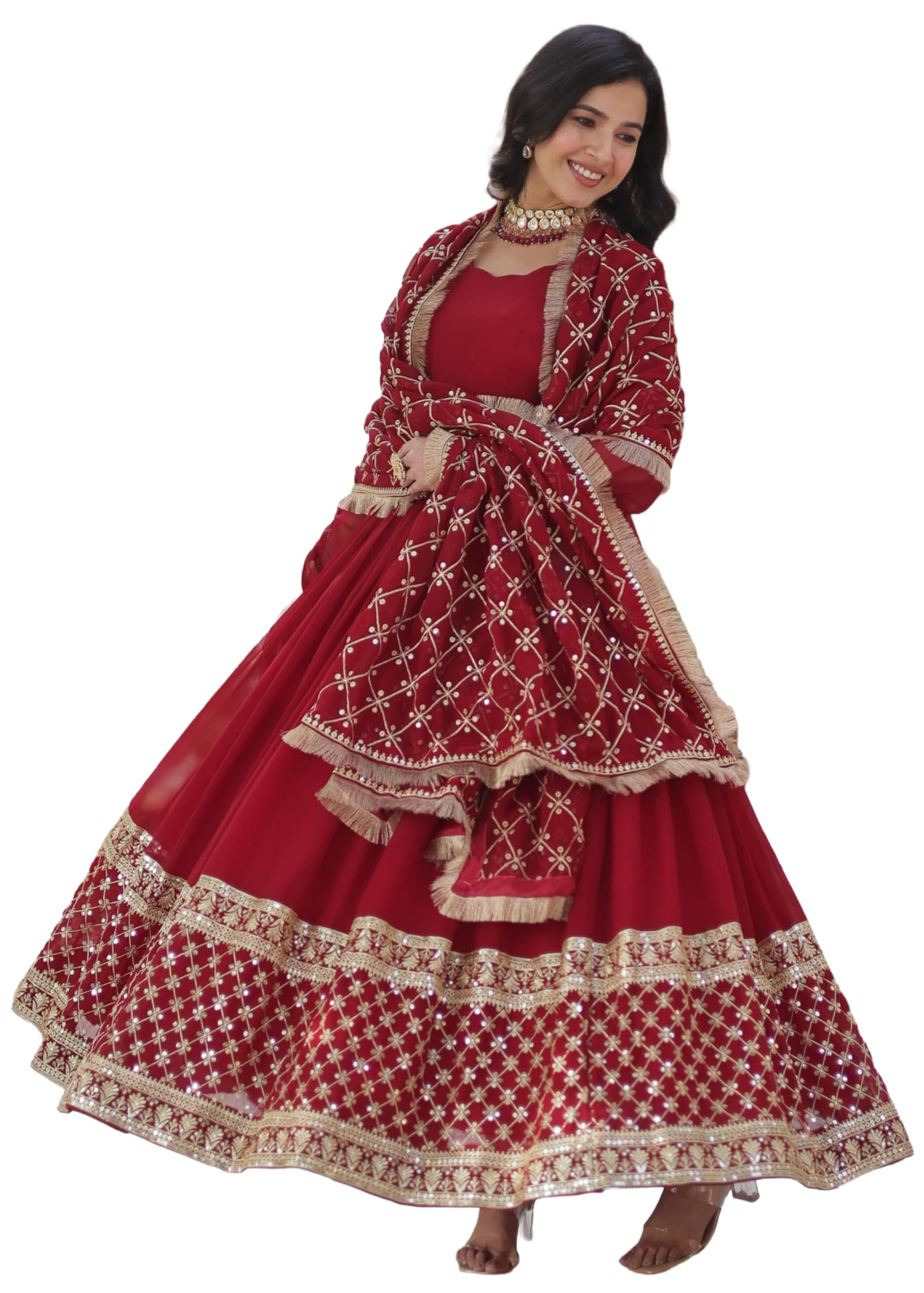 Indyjska żorżeta damska z haftowanym zestawem odzieży roboczej w stylu Anarkali 15515