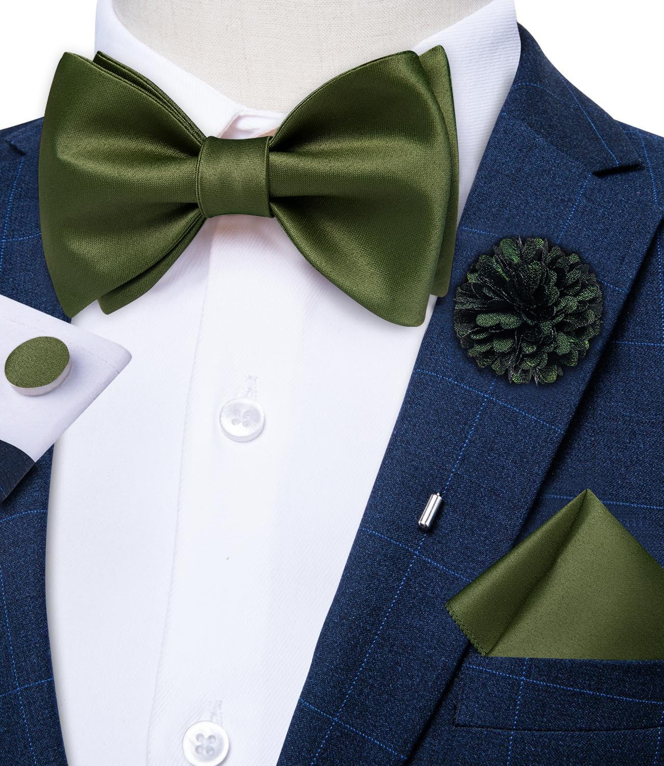 DiBanGu Satin Bow tie Self-Tied Bowtie Set for Men Wedding Prom