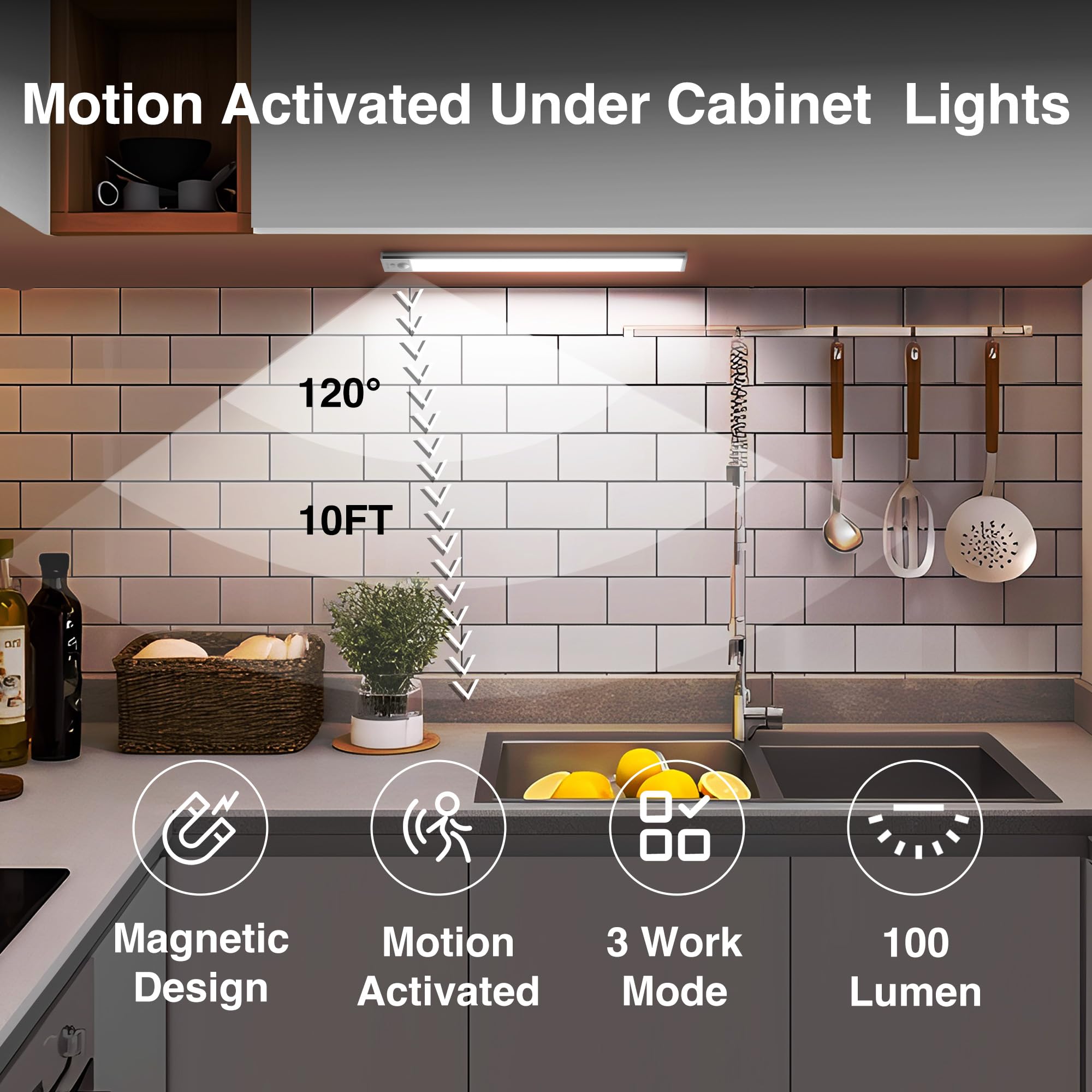 DAYBETTER Under Cabinet Lighting, Motion Activated Wireless LED Closet Lights, Energy-Saving Battery Operated Puck Lights for Kitchen, Cabinet, Stairs, Closet - Perfect for Homeowners, Renters & DIY