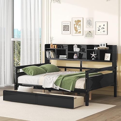 Miniatura 8 de Merax Sofá cama individual de madera moderna con cama nido y cajones marco de sofá cama para niños y niñas no necesita somier color blanco