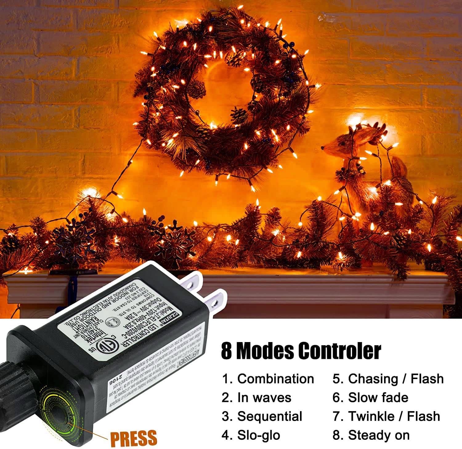 Luces LED naranjas de Halloween para exteriores, 100 mini luces LED de 39 pies con 8 modos de iluminación, tira de luces de Halloween conectables para jardín, patio, fiesta, casa encantada, fantasma 3