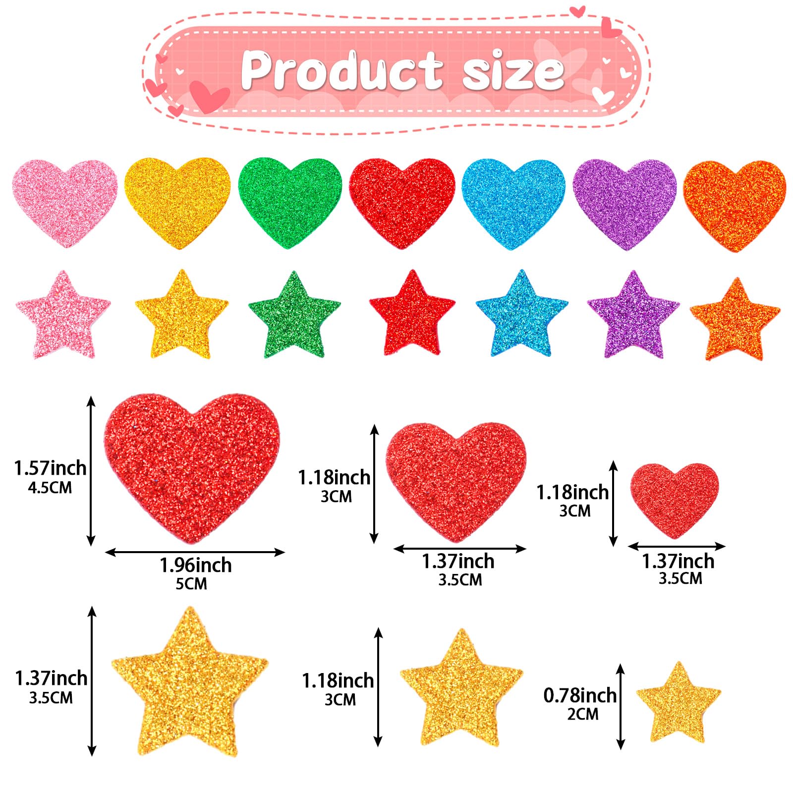 Folia Foam Rubber Glitter Heart Stickers - 40 Pack Assorted White & Gold Sizes, For Cards & Crafts