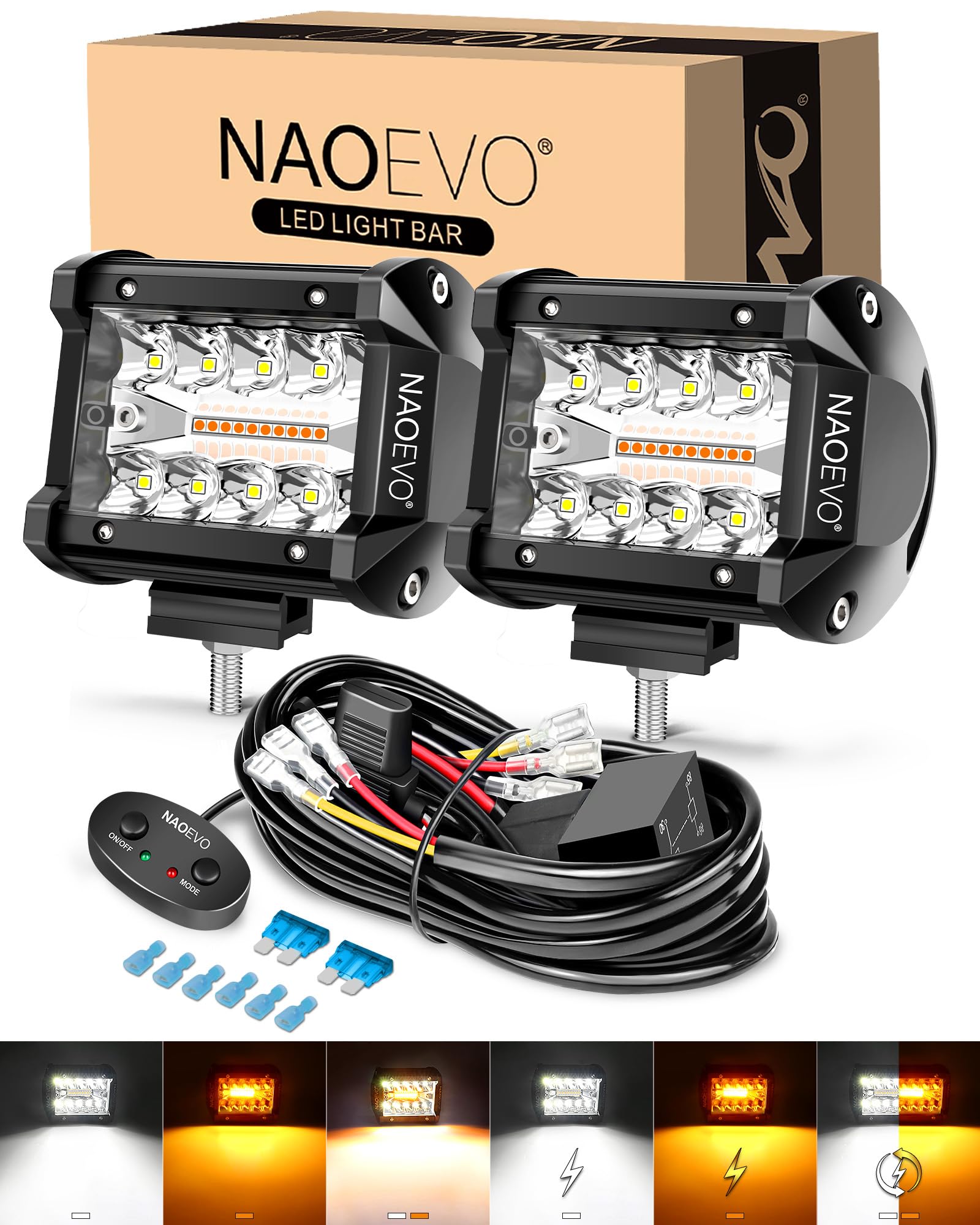 Photo 1 of NAOEVO 4 Inch LED Pod Lights, 6-Mode LED Strobe Lights with 2-Lead Harness