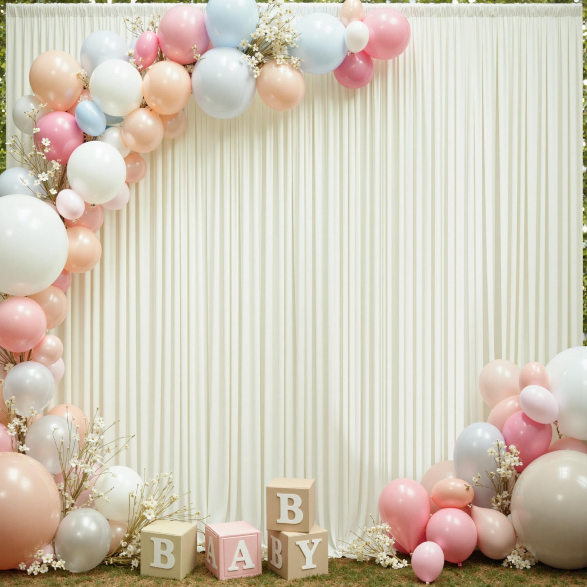 NSSONBEN Rideau de Fond crème sans Plis de 6 m x 3,6 m pour Mariages et fêtes, 4 Panneaux de 1,5 m x 3,6 m en Polyester Doux et Soyeux pour Rideaux de Fond pour Photographie de fête