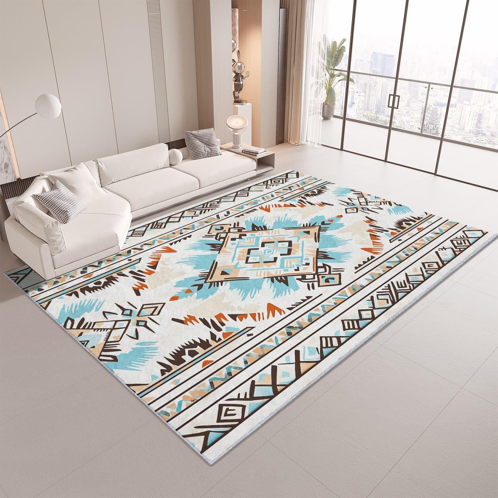 Tappeto Azteco con Motivo Geometrico, Etnico del Sud-Ovest, Lavabile, Antiscivolo, Stile Country, per Soggiorno, Camera da Letto, 80x200cm