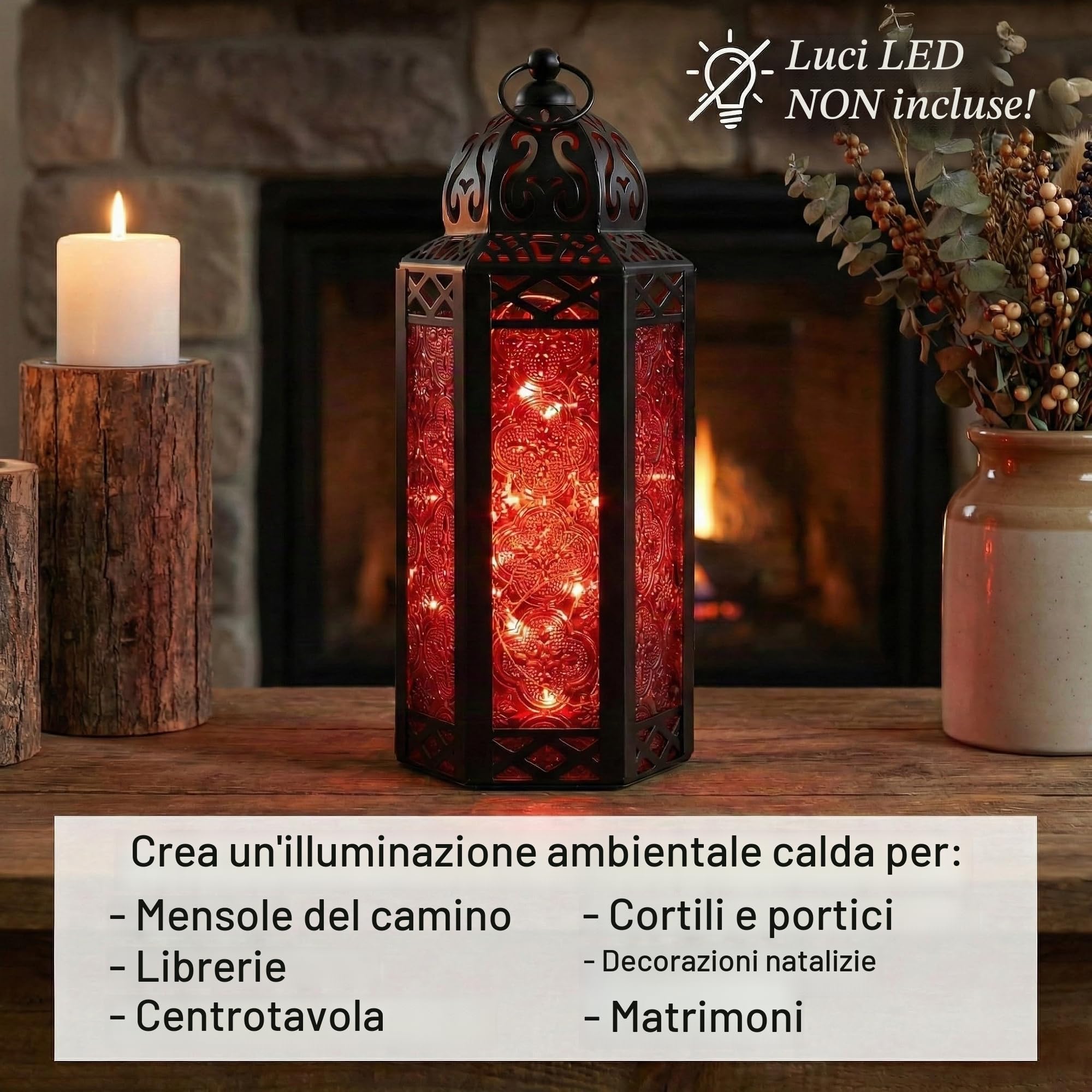 Lanterne in stile marocchino, metallo, Red, medium