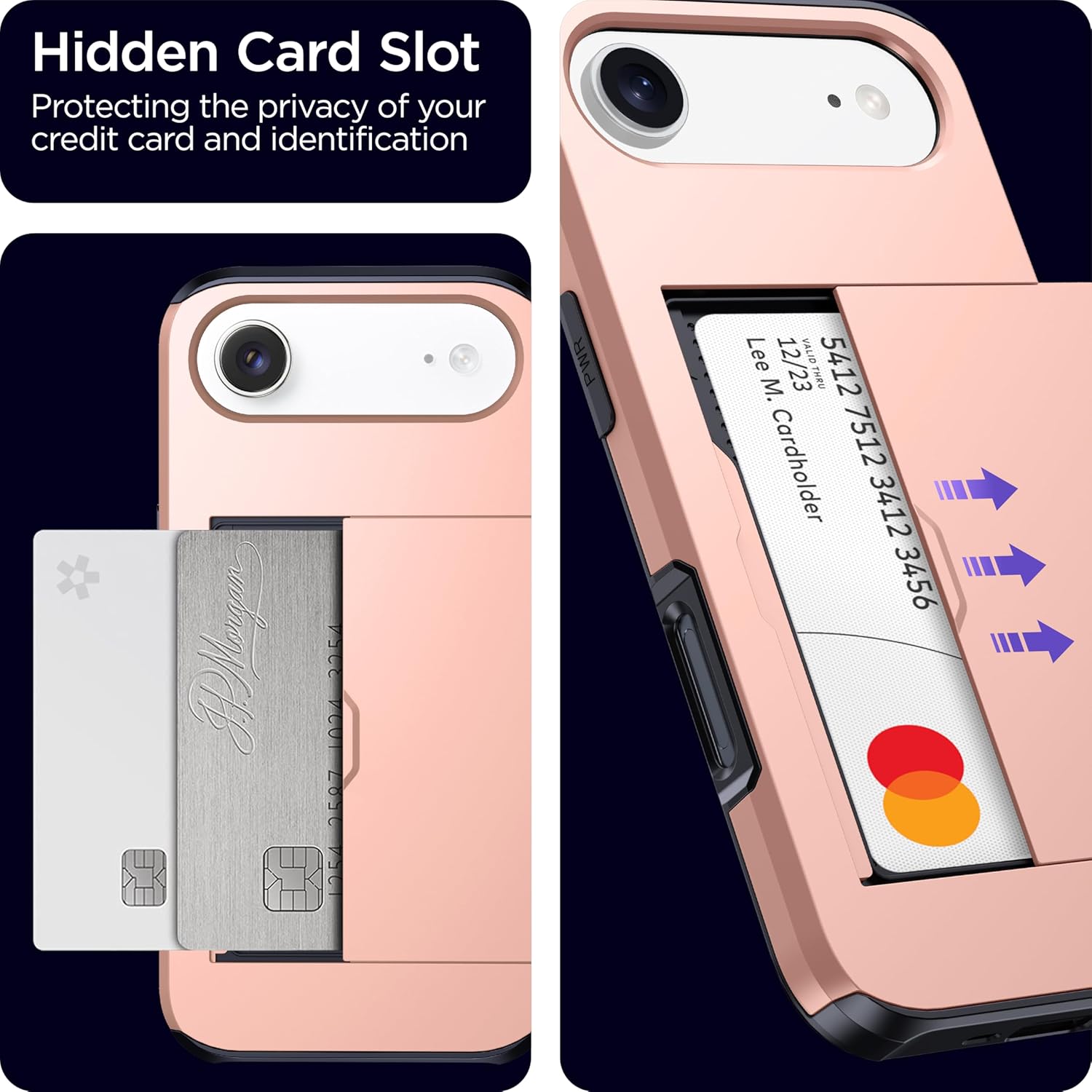 harusaki 𝟐𝟎𝟐𝟓 𝗡𝗘𝗪 iPhone Air Wallet Case with Hidden Card Slot - Wireless Charging Compatible iPhone 17 Air Case with Card Holder for Women and Men (Pink Gold) - Image 6
