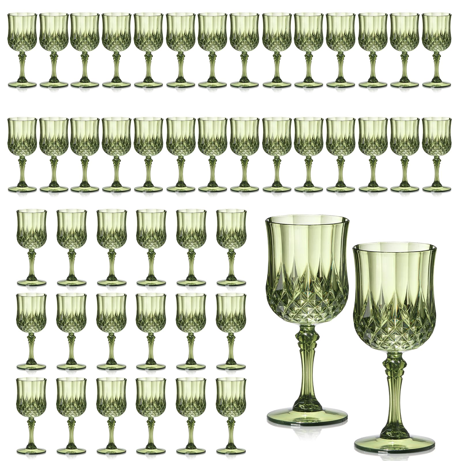 Photo 1 of XUWAIDSGN 48 Pcs 7oz Plastic Vintage Wine Glasses Drinking Glasses Unbreakable Wedding Glassware Crystal Water Goblets Reusable Drinkware Vintage Champagne Flutes (48, Dark Green)