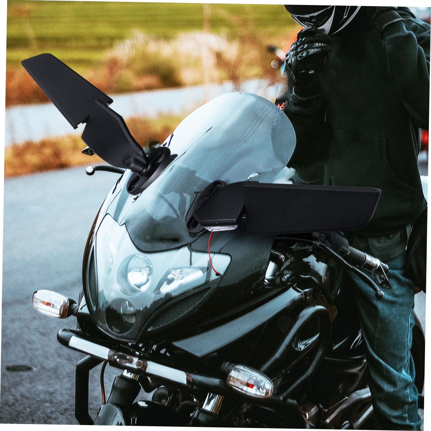 Specchietti Laterali Moto con Frecce 1 Paio Nero Lega di Alluminio ABS | Montaggio Rapido, Accessori Necessari Inclusi, Struttura Stabile e Robusta su Manubrio per Uso Quotidiano