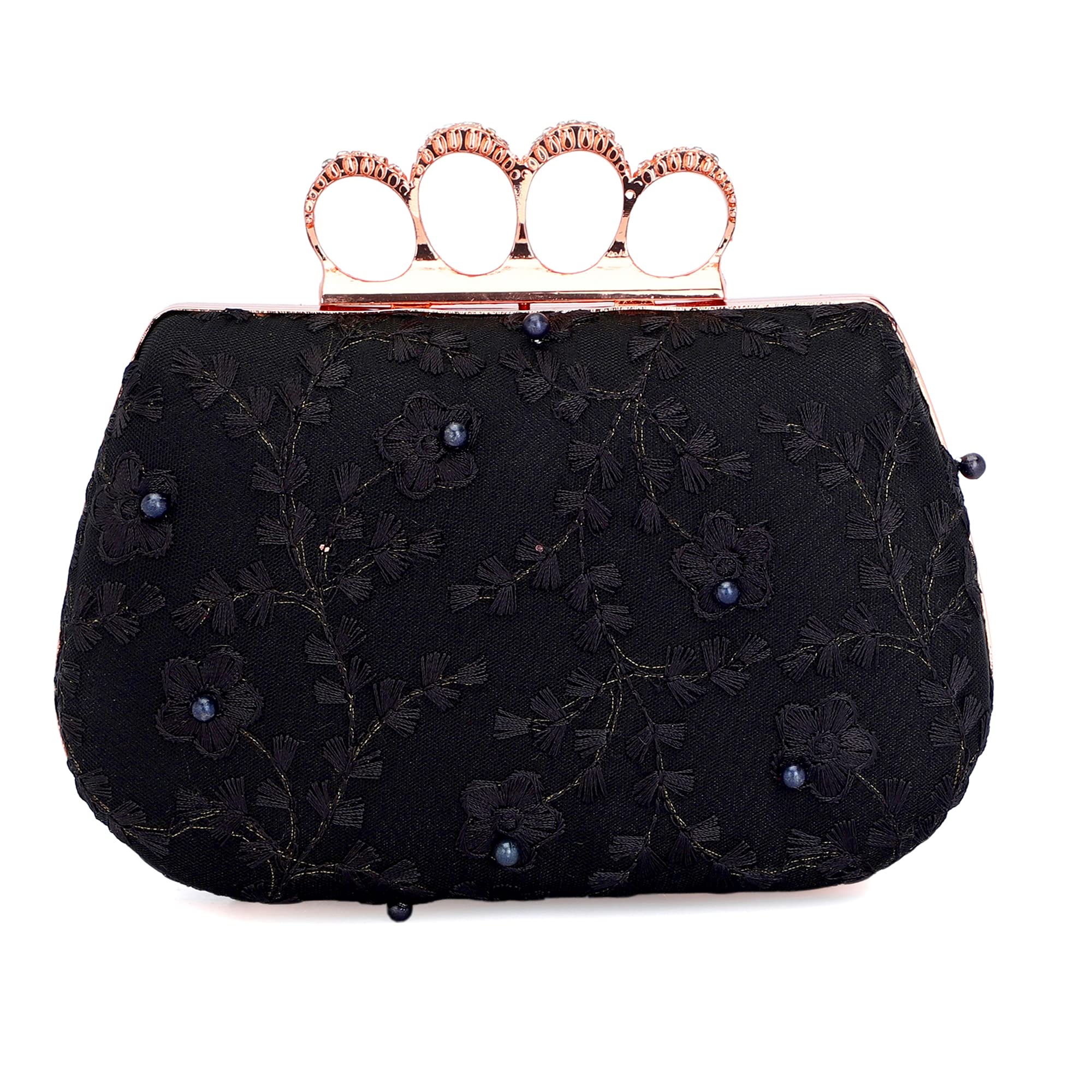 TOOBA Handicraft Hand Beautiful Bling Box Clutch Bag 4 Ring Purse for Bridal, Casual, Wedding Bag for Women & Girls Bag for Women