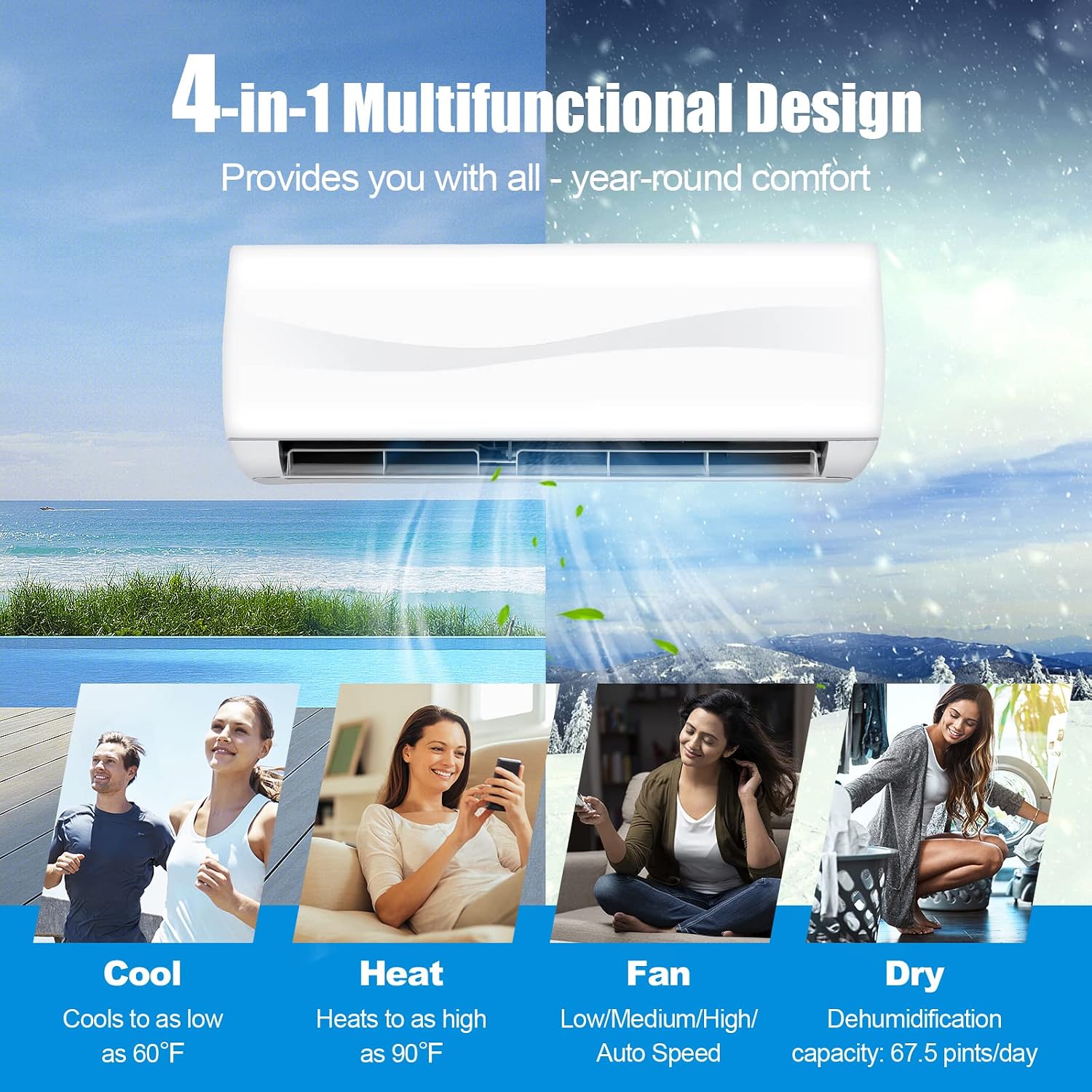 DORTALA 18000 BTU Mini Split Air Conditioner & Heater, 19 SEER2 208-230V Pre-Charged Inverter Heat Pump System, Wall Mounted Ductless AC Unit with Control & Installation Kit