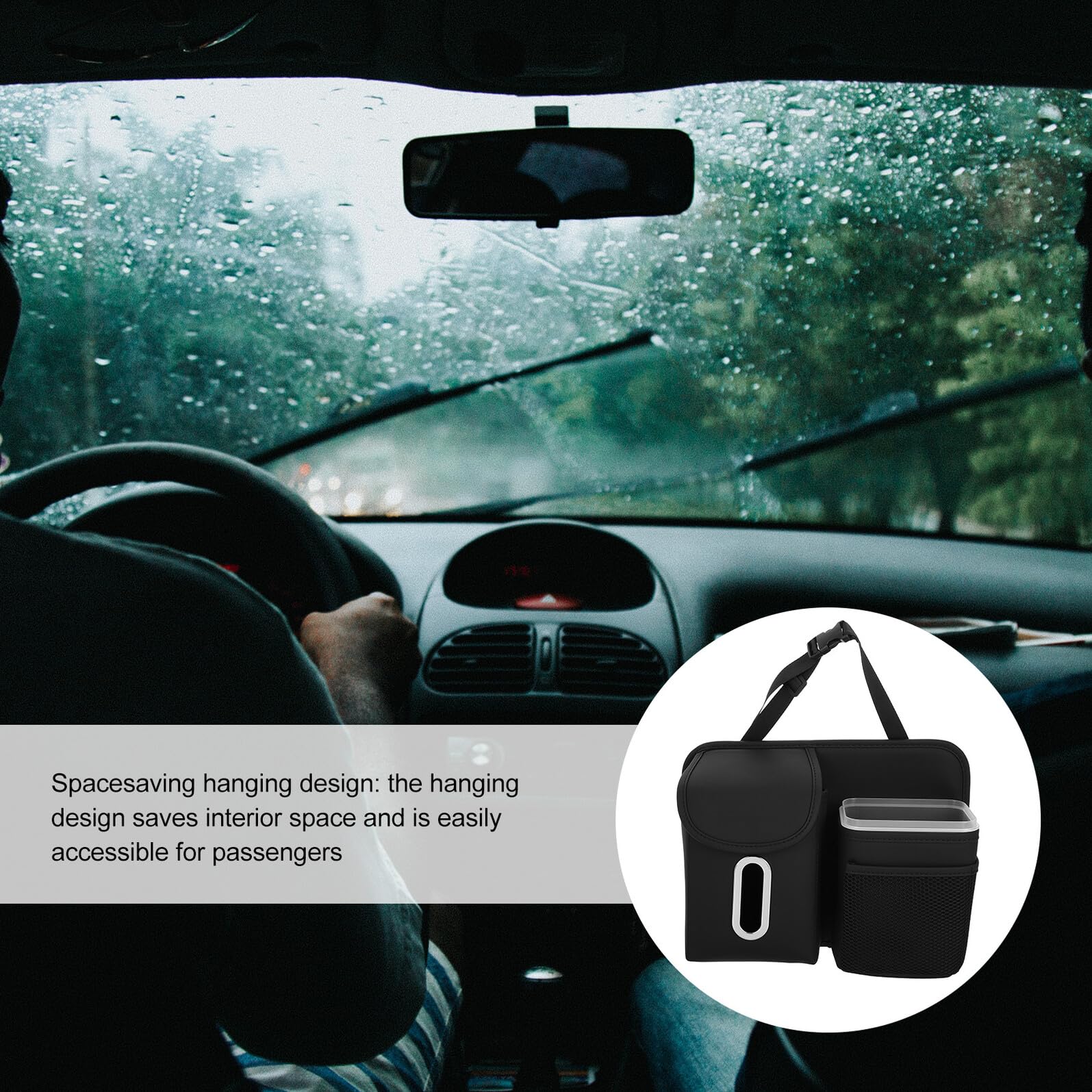 ERINGOGO Borsa Portatutto per Schienale Auto, Organizer Multifunzionale con Porta Fazzoletti e Portabicchieri in Pelle e Metallo