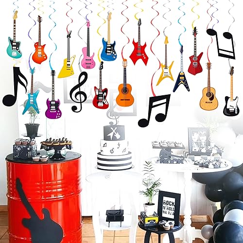 Miniatura 7 de 20 piezas de remolinos colgantes para fiesta de guitarra, temática de guitarra, fiesta de cumpleaños, accesorios de cabina colgante, instrumentos