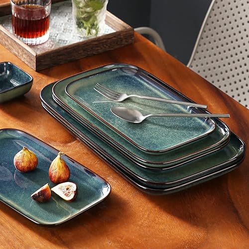 Miniatura 7 de vancasso Stern - Juego de 3 platos rectangulares de 151311 pulgadas, bandejas verdes para servir para entretenimiento, fiesta