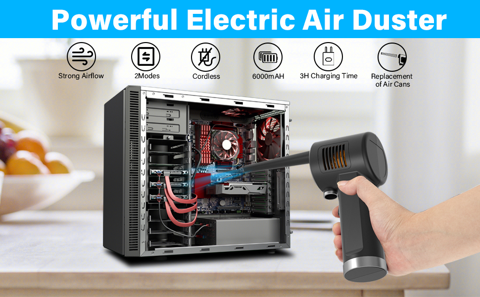 Spolverino Elettrico Ad Aria Compressa Senza Fili – Soffiatore Turbo 150.000 Giri/min, Batteria Ricaricabile USB-C, 3 Velocità Per PC, Casa E Auto