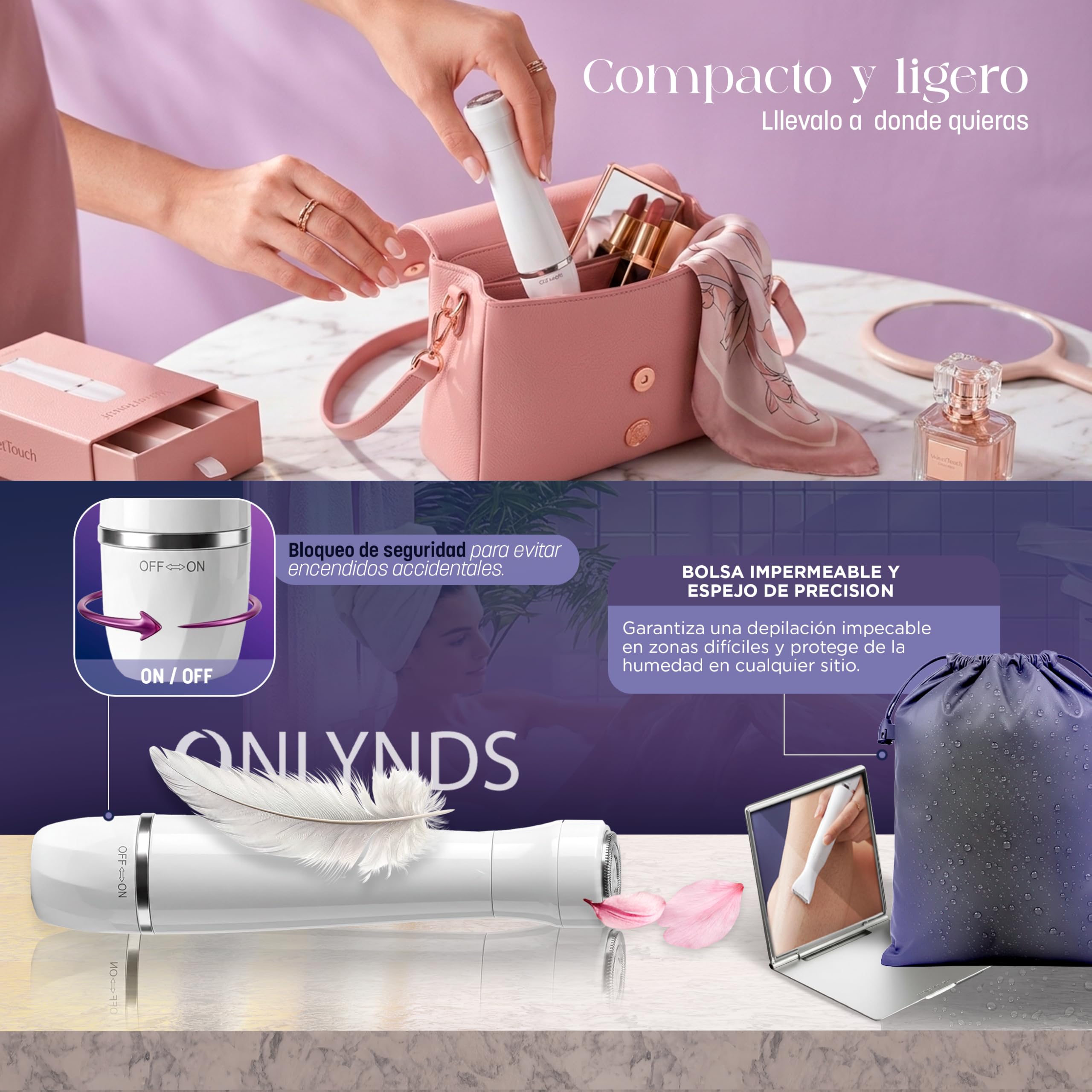 SUPER Afeitadora Eléctrica Mujer 4 en 1 Facial y Corporal | Depiladora Íntima Mujer IPX5 Uso Seco y Mojado | Rasuradora Mujer Zona Íntima BIKINI | 4 CABEZALES | Espejo y Bolsa Impermeable INCLUIDOS.