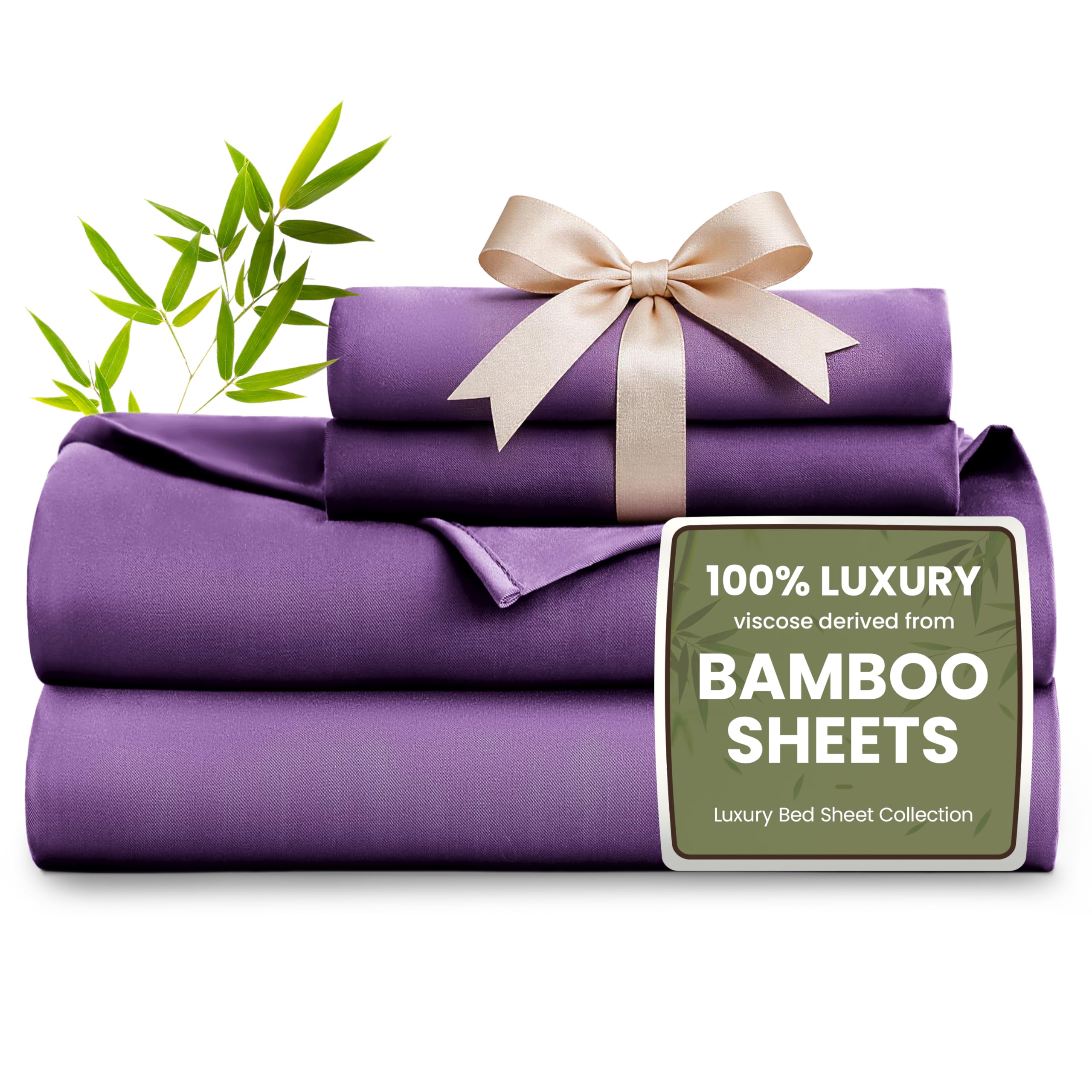 Love's cabin 4 Piece King Size Sheet Set, 100% Rayon Derived from Bamboo, Cooling & Breathable, Soft Silky Deep Pocket up to 16", Hotel Luxury Bedding for Hot Sleepers, Purple