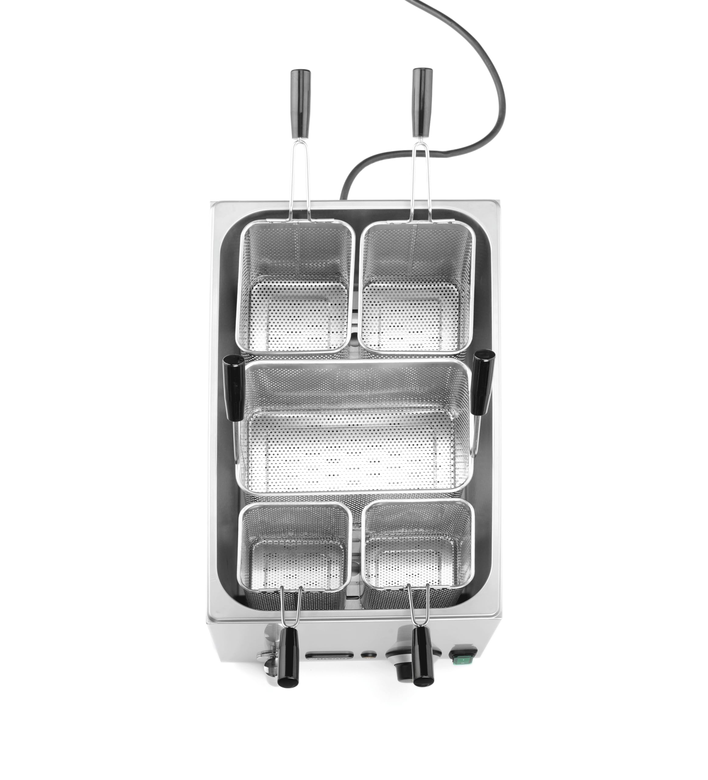 HENDI Cuocipasta Professionale 25 L con 5 Cestelli, Termostato 45–110°C, Rubinetto di Scarico con Blocco Meccanico, 230V/3500 W, 601x326x(H)279mm, Acciaio Inossidabile