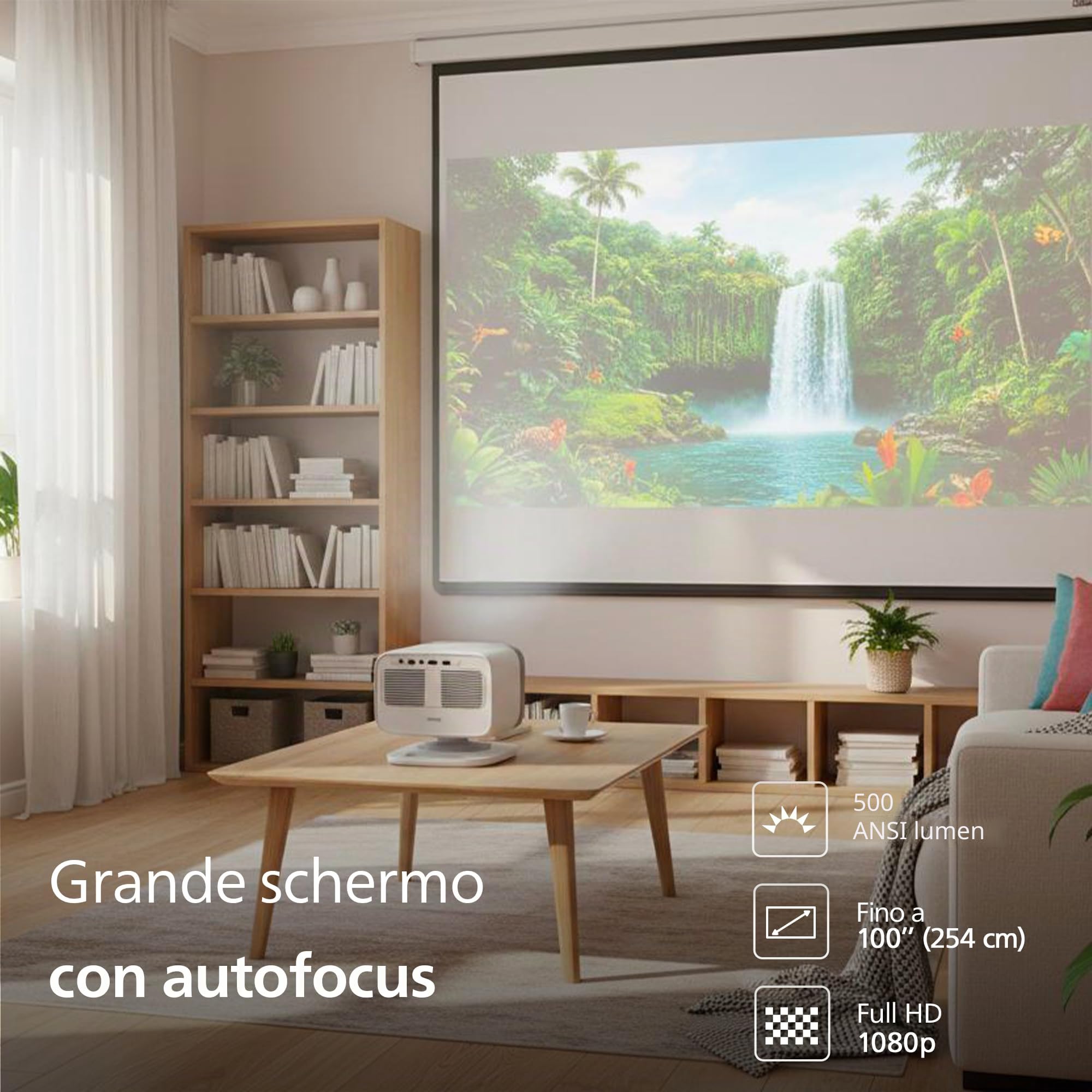 Philips Neopix 444 Proiettore 4K Risoluzione nativa 1080p 500 Lumen ANSI Stereo Sound 10W Auto Focus Auto Keystone Cavo HDMI a USB-C Incluso Bianco